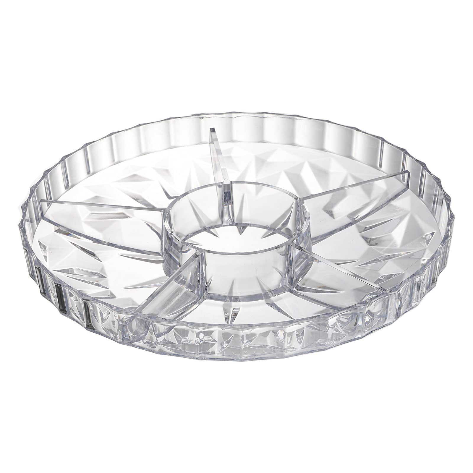 Zoofox Snack Serving Tray, 12'' Appetizer Tray With Lid, 6 Compartments Round Plastic Food Storage Organizer For Dried Fruits, N