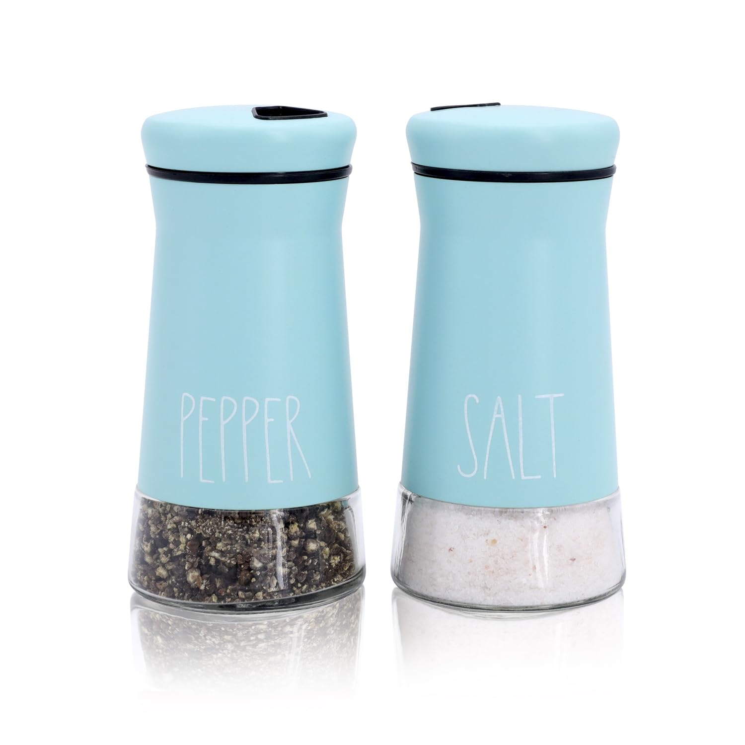 Teal Salt and Pepper Shakers with Adjustable Pour Holes, Refillable Salt Shaker by Aelga, Ideal for Himalayan, Kosher, Black and