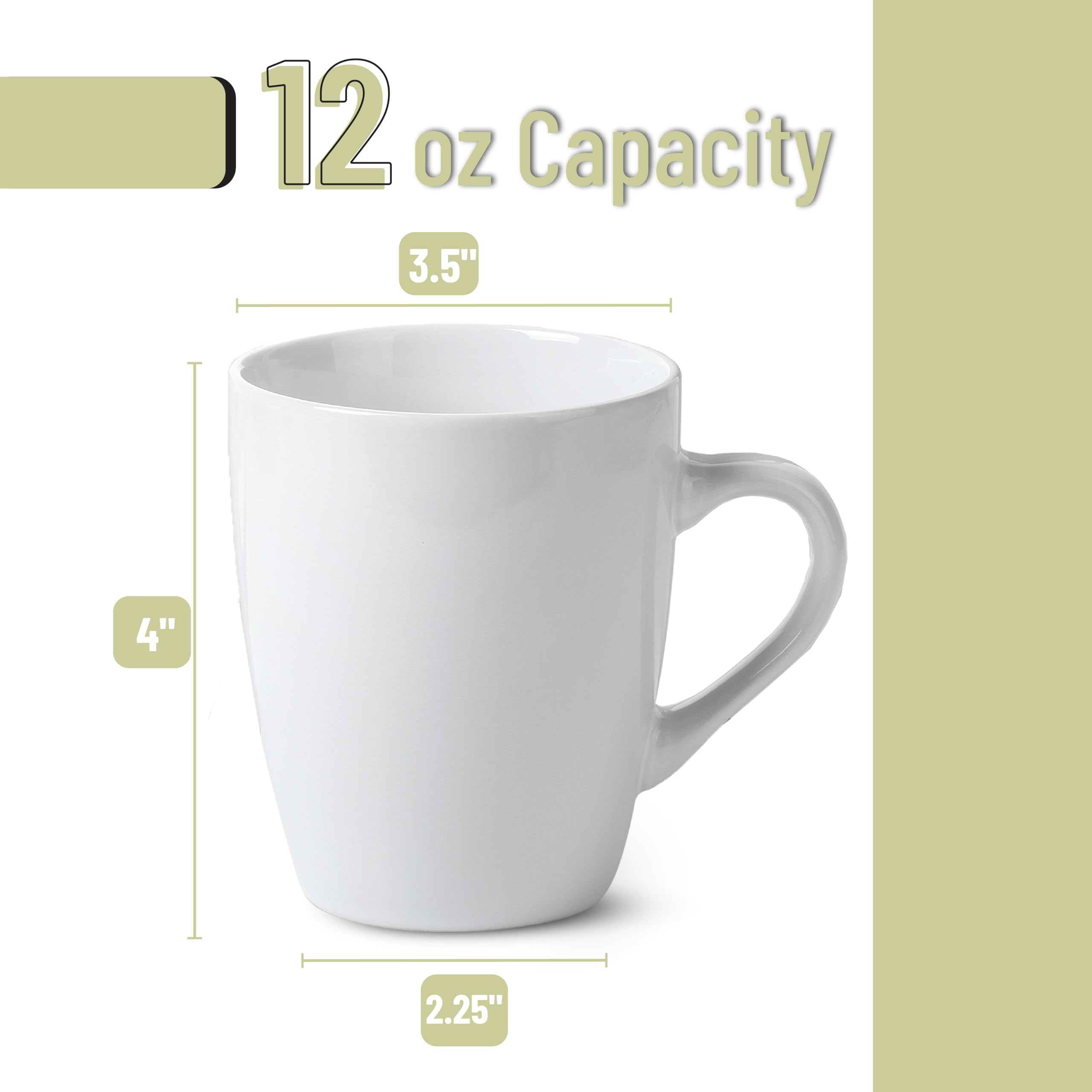 BTaT- White Coffee Mugs, Set of 4, 12 oz, Fine Bone China Porcelain, Coffee Mug Set, Christmas Gifts
