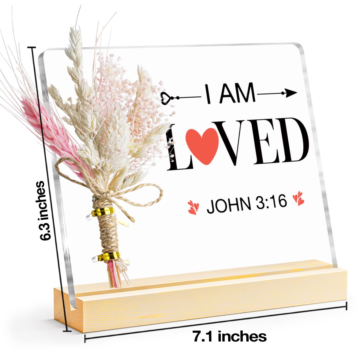 Valentines Day Gifts, John 3:16 Valentines Decorative Sign, Bouquet Acrylic Sign With Wooden Stand for Office Desk Table Shelf
