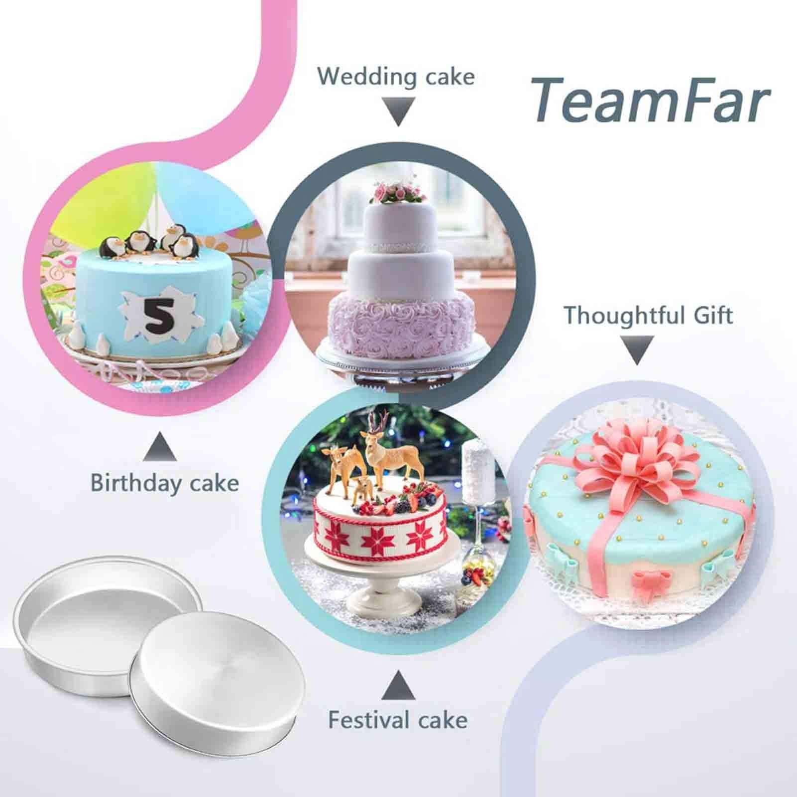 Teamfar 8 Inch Cake Pan And Rack Set Of 4, Stainless Steel Round Tier Cake Pans, For Baking Cooling Steaming, Fit In Oven, Pot,