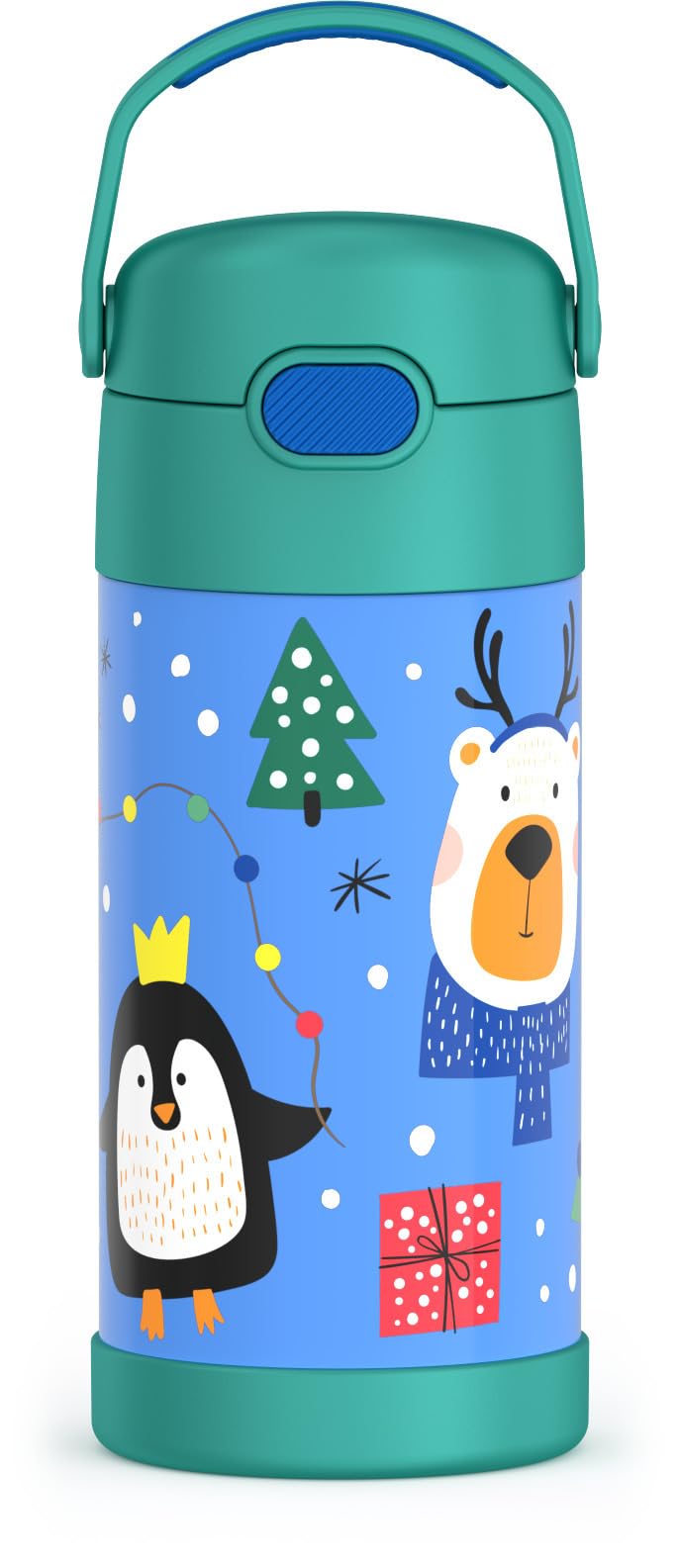 THERMOS FUNTAINER Water Bottle with Straw - 12 Ounce - Kids Stainless Steel Vacuum Insulated Water Bottle with Lid, Penguin