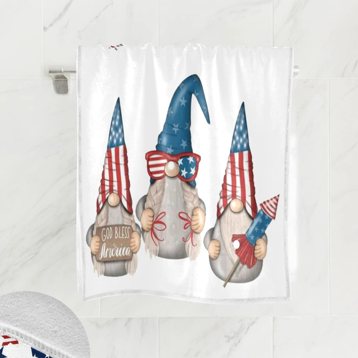 American Gnomes Hand Bath Towel Usa Flag Old Glory Fingertip Towel Memorial Independence Veterans Day 4Th Of July Kitchen Bathro