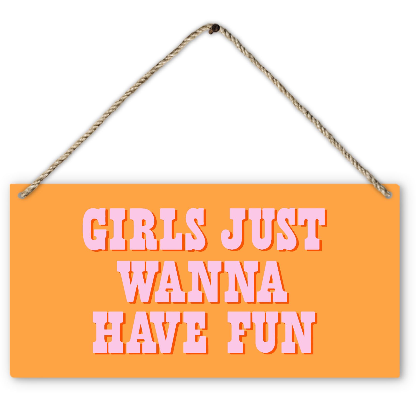 Hot Pink Preppy Girls Just Wanna Have Fun Printed Wood Plaque Sign Wall Hanging,Trendy Preppy Hanging Wall Signs for Girls Room 