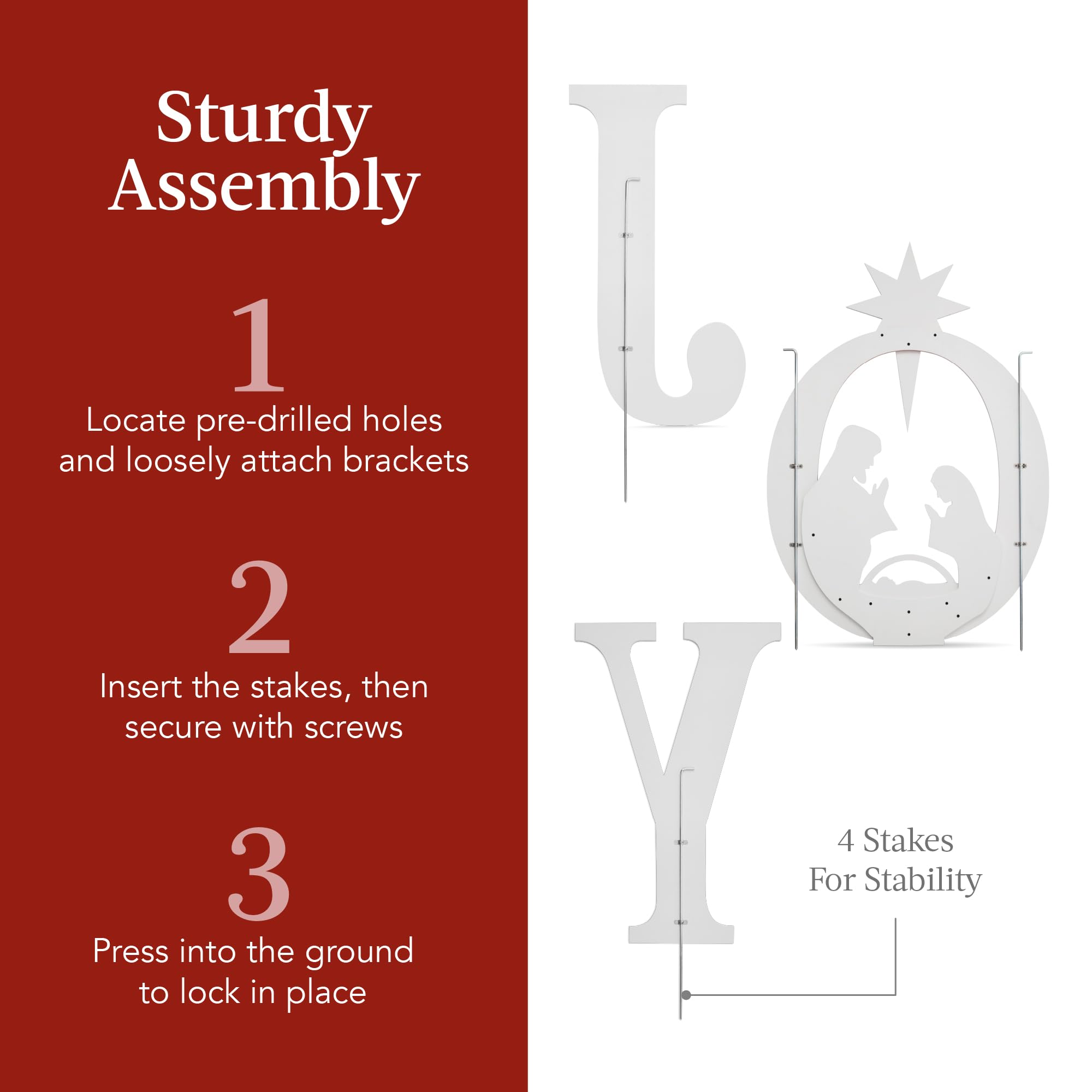 Best Choice Products 46in Outdoor JOY Christmas Nativity Decoration, 3 Piece Yard Decor Sign Holy Weather Resistant PVC Silhouet