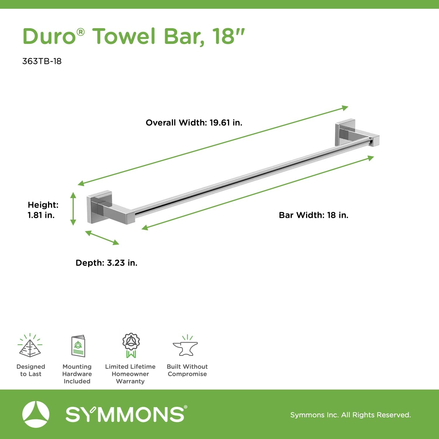 Symmons 363Tb-18 Duro 18 In. Wall-Mounted Towel Bar In Polished Chrome