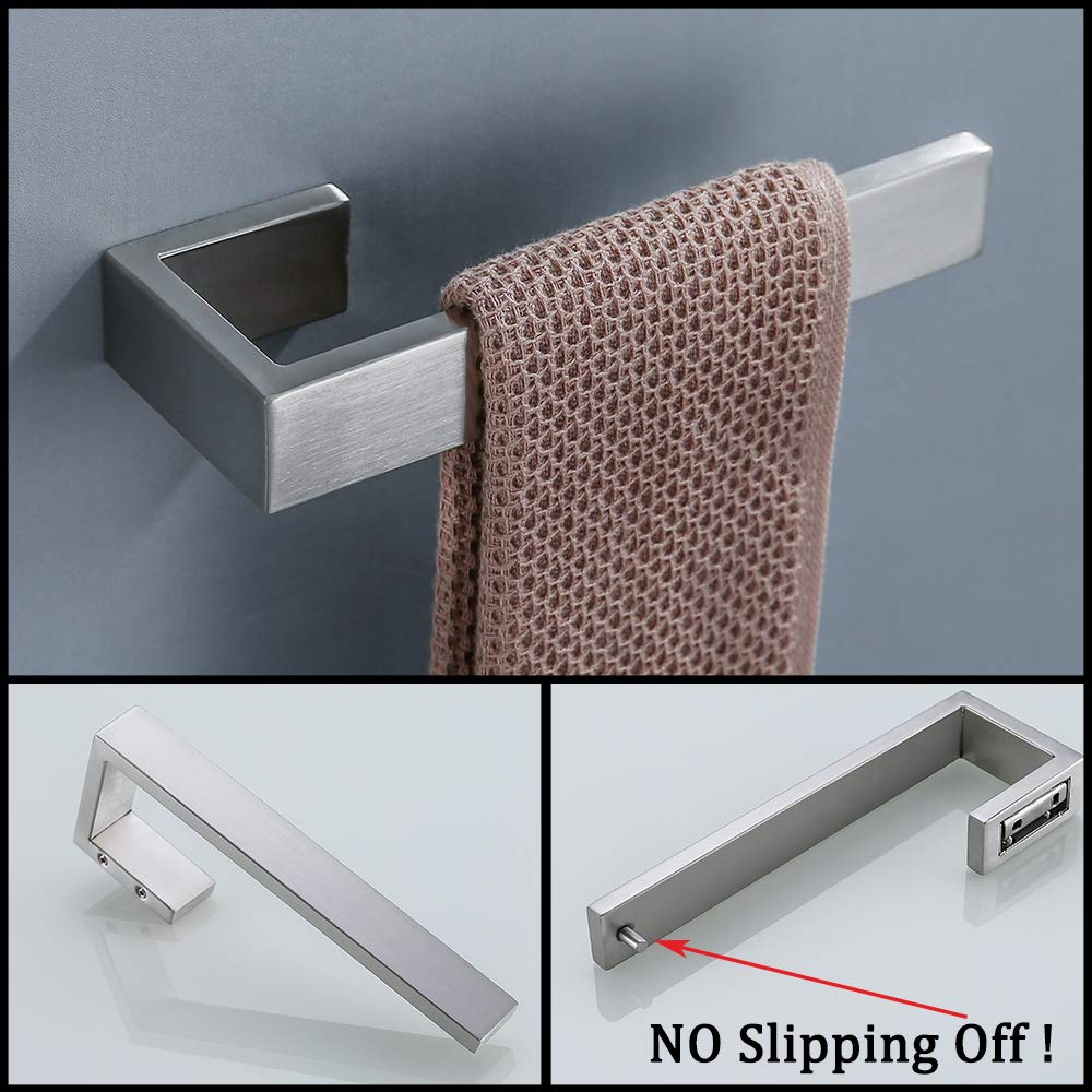 TNOMS 4 Pieces Bathroom Hardware Accessories Set Towel Bar Towel Holder Robe Hook Toilet Paper Holder Stainless Steel Q8-P4BR