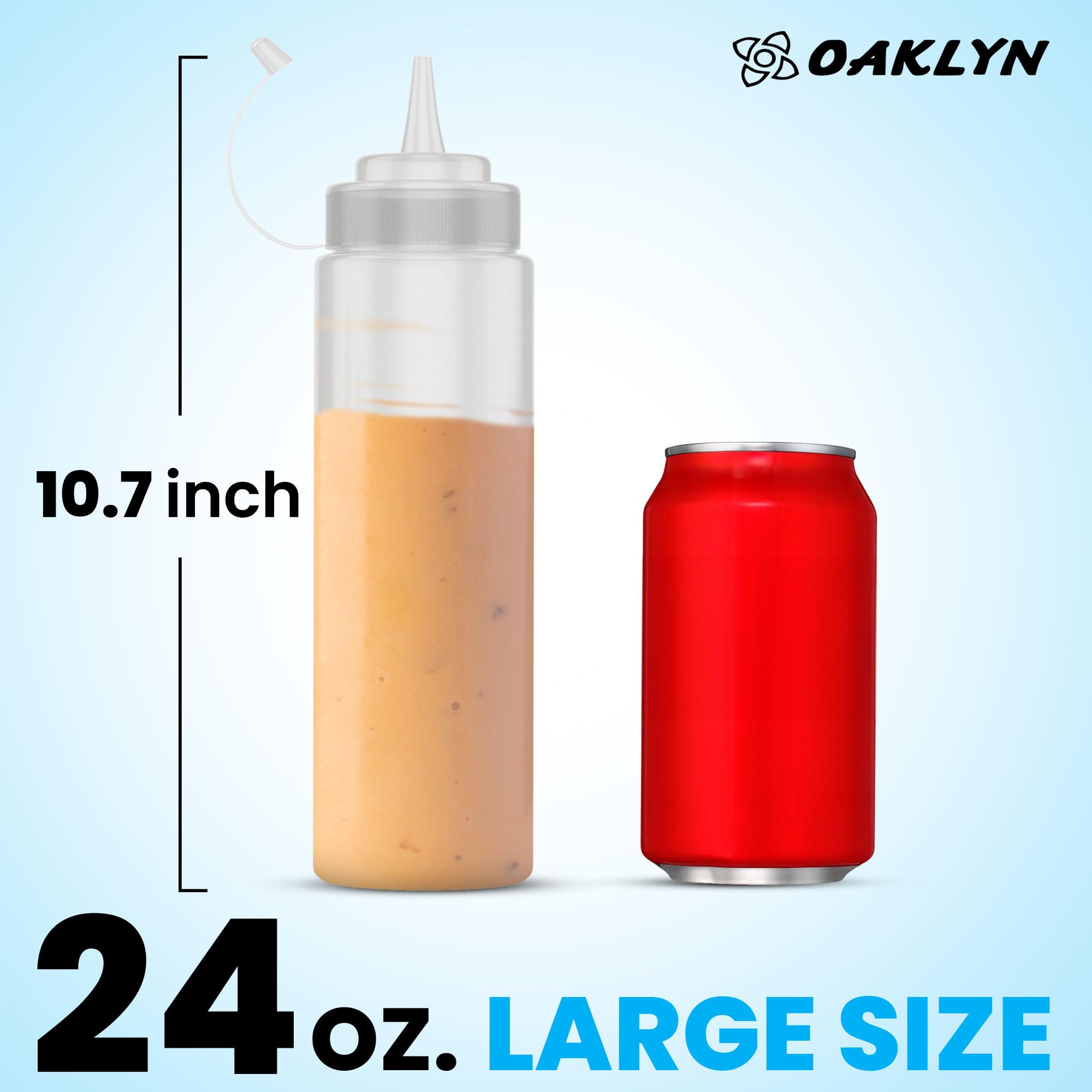 Oaklyn (3pk 24 oz Plastic Squeeze Squirt condiment Bottles with Twist On cap Lids - top dispensers for ketchup mustard mayo hot sauces olive oil - bulk clear bpa free bbq set