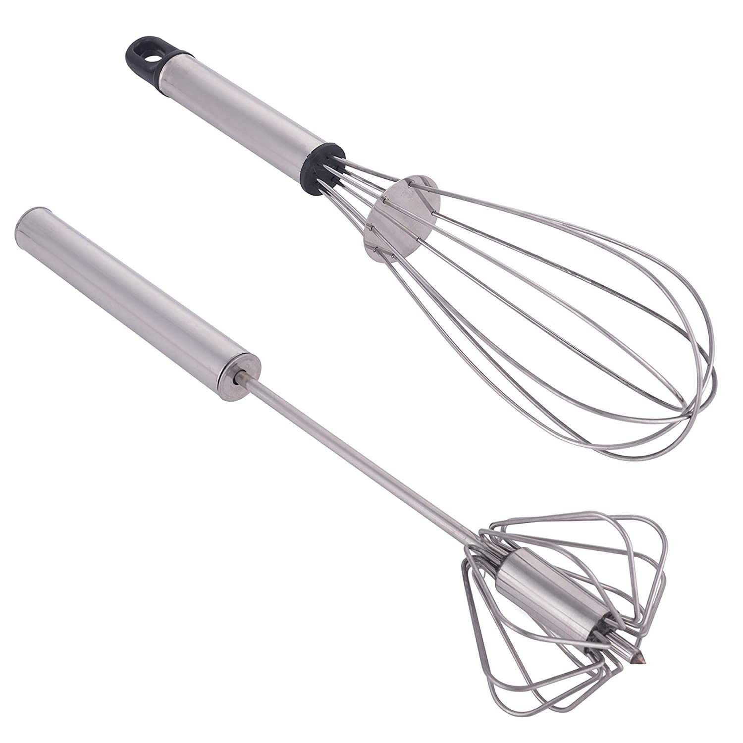 Moneyso Stainless Steel Hand Push Whisk And French Whisk Set, Milk Frother, Egg Beater, Pogo Whisk, Hand Blender, Stirrer, Bakin