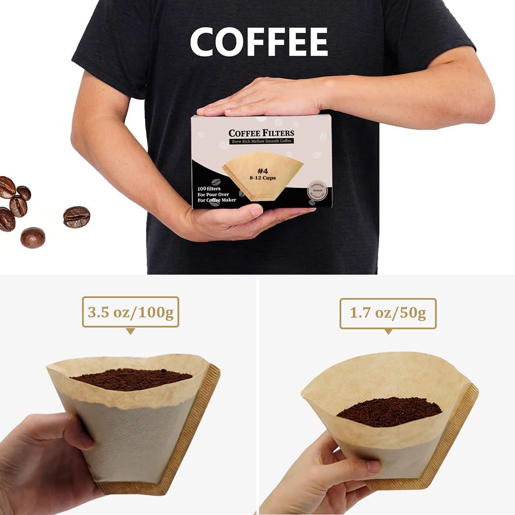 Irekamons #4 Cone Coffee Filter 8-12 Cup, Unbleached Natural Paper, No Blowout, Disposable For Pour Over And Drip Coffee Maker,
