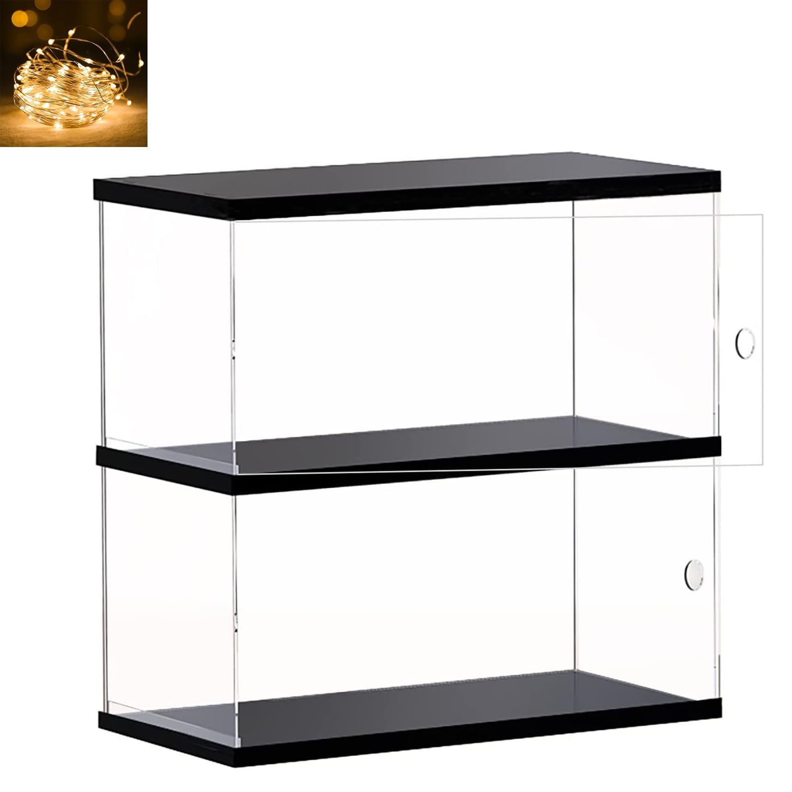 Clear Acrylic Display Case for Mini Funko Pop Figures with Light, 2 Layer Storage Cabinet Shelf Showcase for Toys Mini Figures C