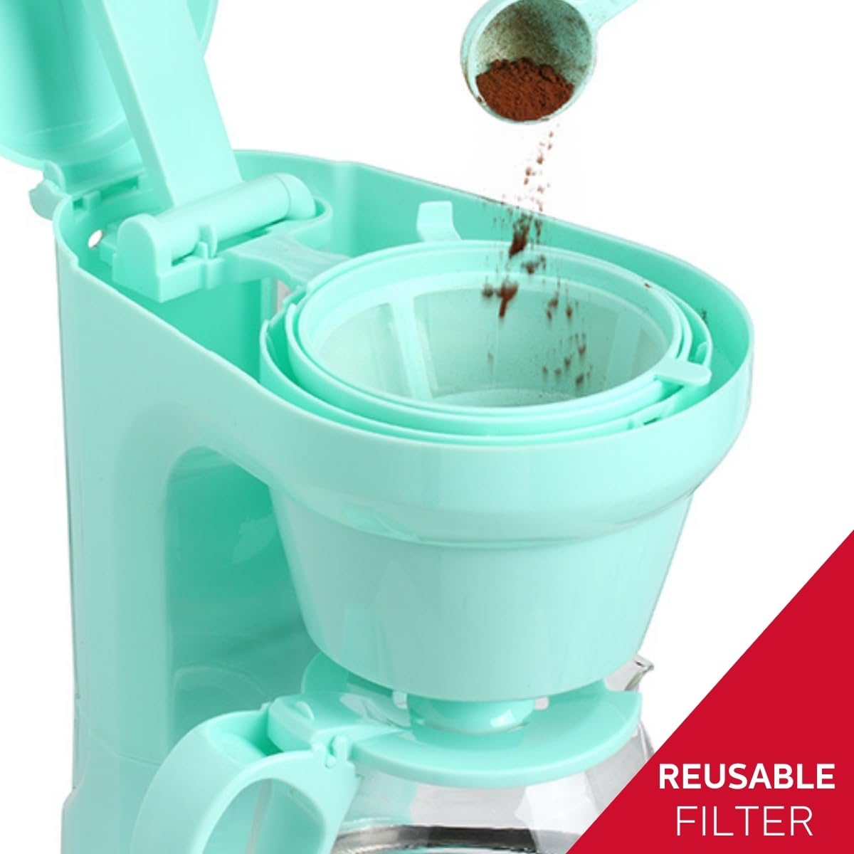 Holstein Housewares 5 Cup Drip Coffee Maker, Mint - Borosilicate Glass Carafe, Permanent Filter, Auto Pause, Keep Warm Functions, Model HH-0914701I