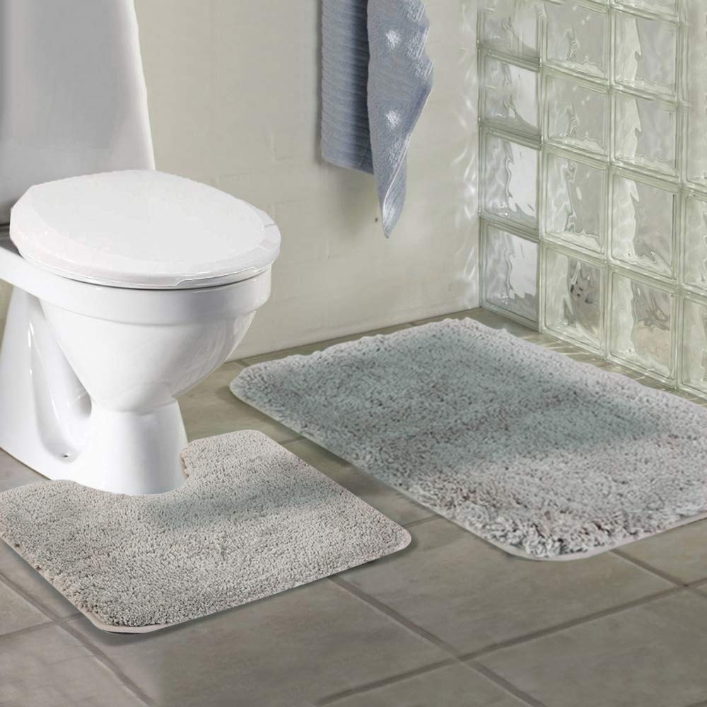 Walensee Shaggy 2 Piece Bath Rug Sets (Light Tan) 20 X 24 U Shape Contour Rug & 20 X 32 Bathroom Rug Machine Wash/Dry Bath Mats
