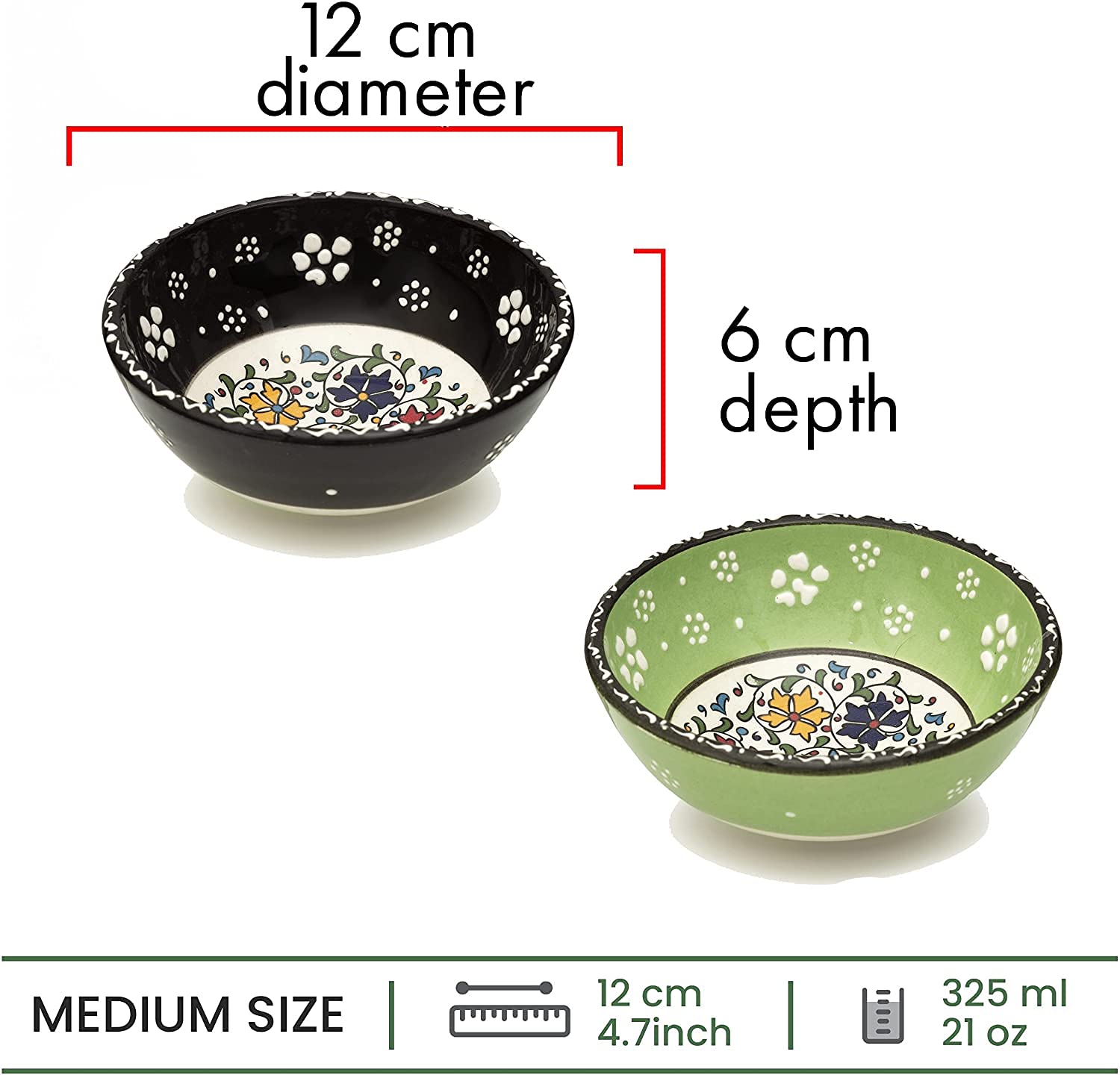 Ceramic Dessert Bowls Set Of 2 - Cute Bowls For Dessert, Appetizer, Dips, Candy, Small Fruits, Nuts, Ice Cream, Rice - Colorful