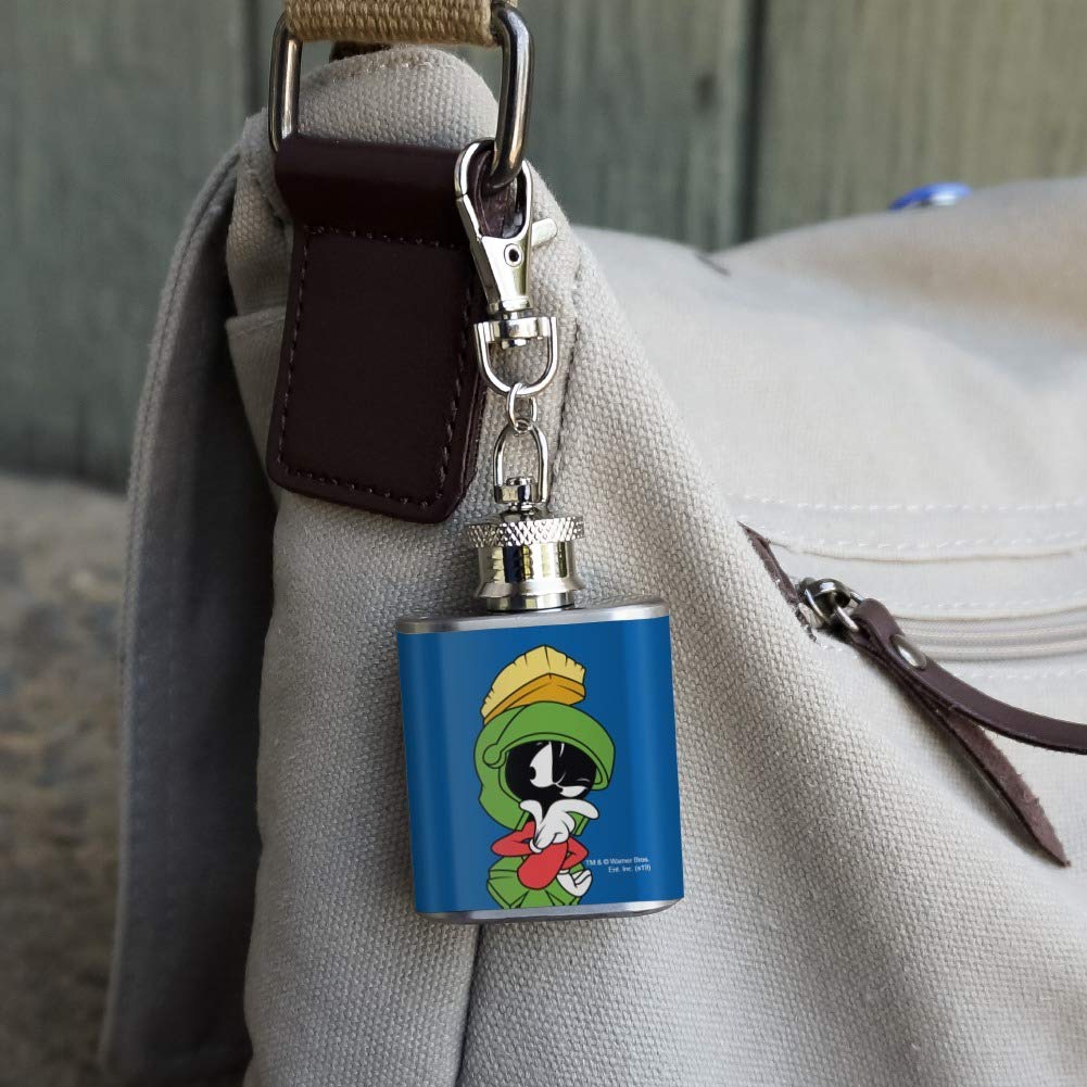 Looney Tunes Marvin The Martian Stainless Steel 1Oz Mini Flask Key Chain