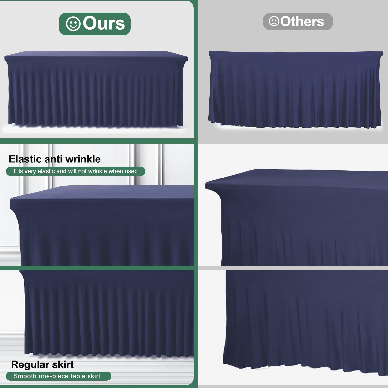 Bddc Table Skirts For Rectangle Tables 8Ft - One-Piece Navy Blue Table Covers For 8 Foot Tables, Wrinkle Resistant Ruffles Elast