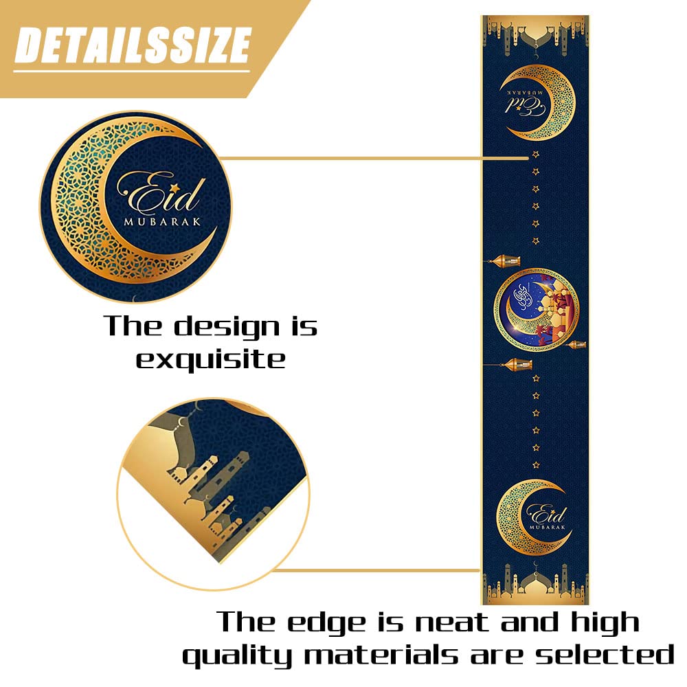 Delaimastor Eid Mubarak Table Runner Golden Star Moon Lantern Ramadan Decorations For Table Ramadan Decoration 13X70 Inches