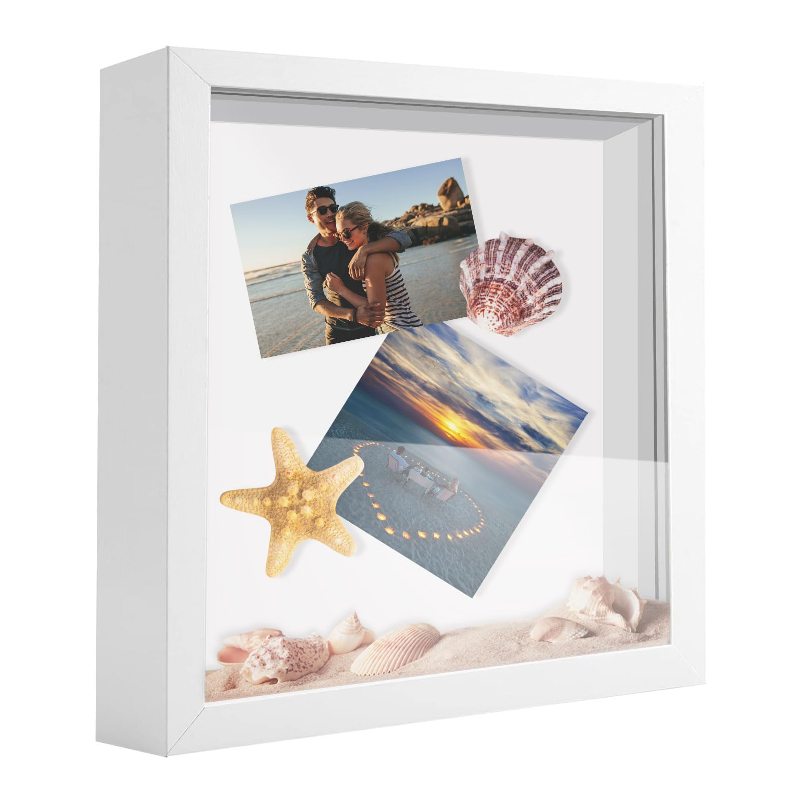 SUNMEG 8x8 Shadow Box Frame Display Case, Wood with Plexiglass, Display Case Box for Memorabilia, Medal, Crafts,Tickets and Phot