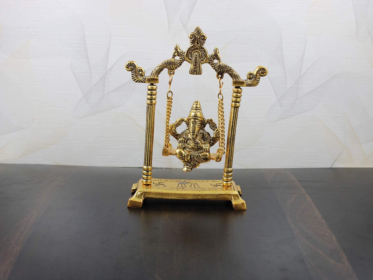 Goldgiftideas Oxidized Gold Plated Swing Jhula With Bal Ganesha Idol For Home Temple, Jhula Ganesh For Pooja, Return Gift For Ba