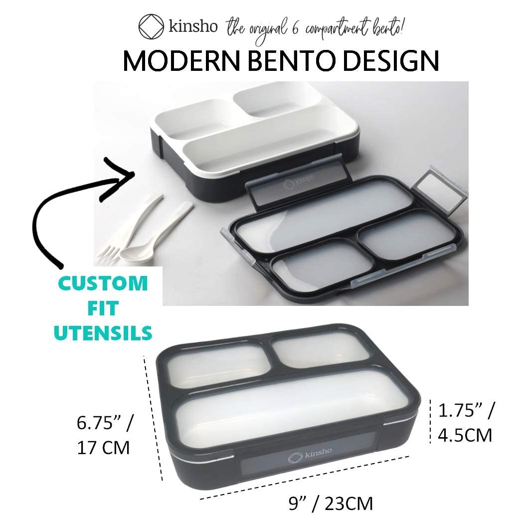 Bento Lunch Box For Adults, Kids | Leakproof Meal Prep Portion Control Boxes Japanese Style For Boys Teens 3 Compartment Slim Co