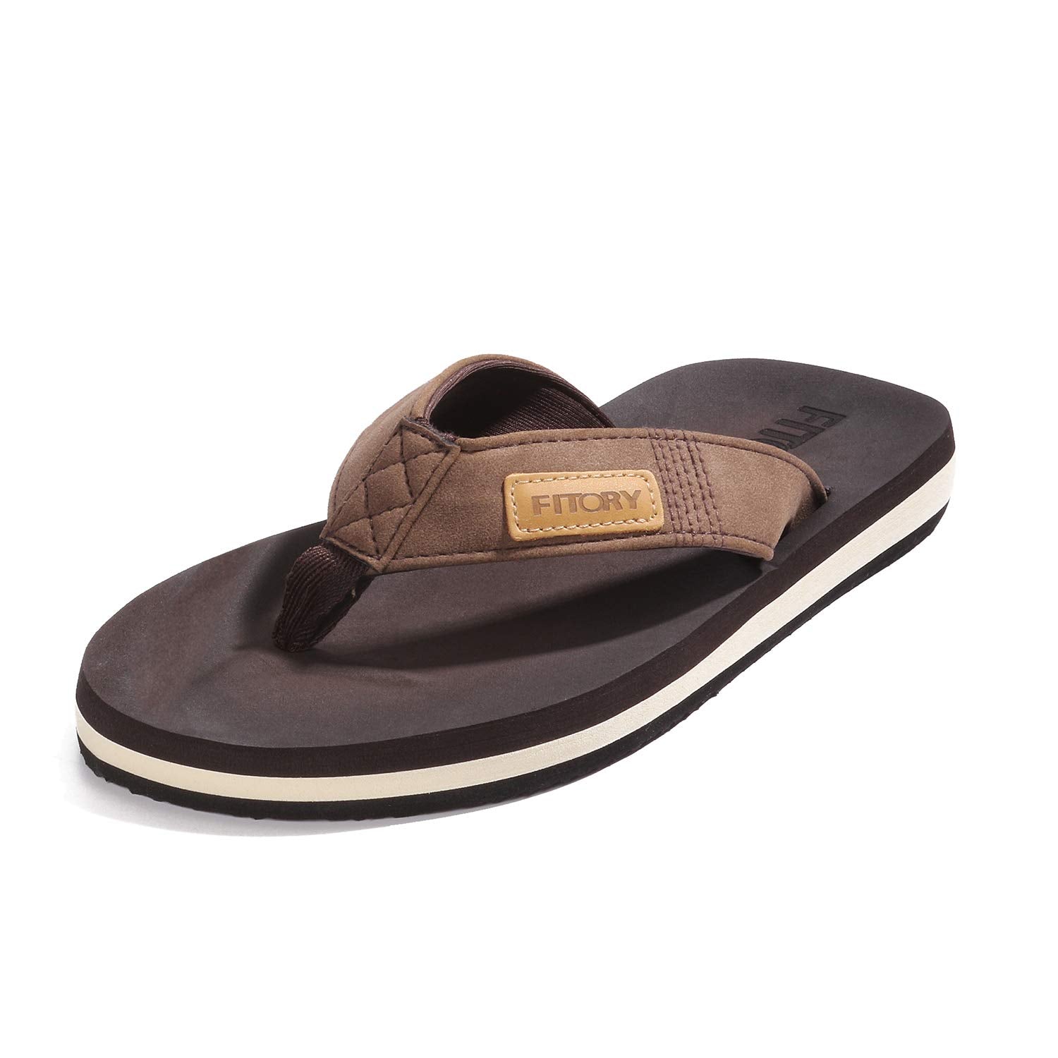 Fitory Mens Flip-Flops, Thongs Sandals Comfort Slippers For Beach Brown Size 10