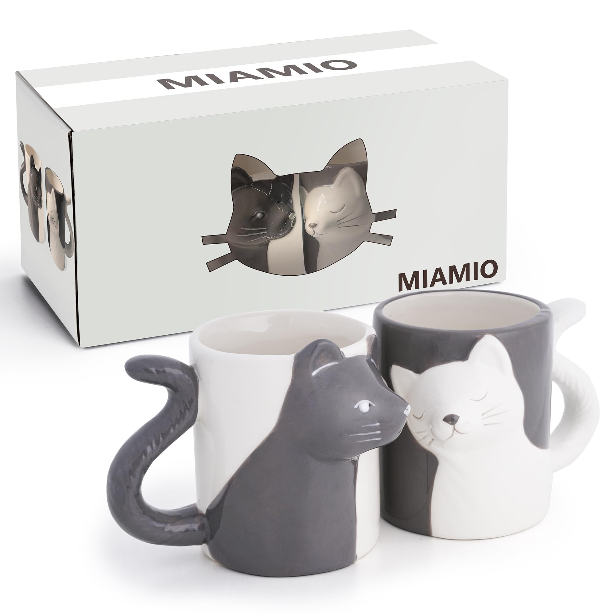 Miamio - Kissing Cat Mugs Setcoffee Cups, Cat Lover Gifts For Menwomen