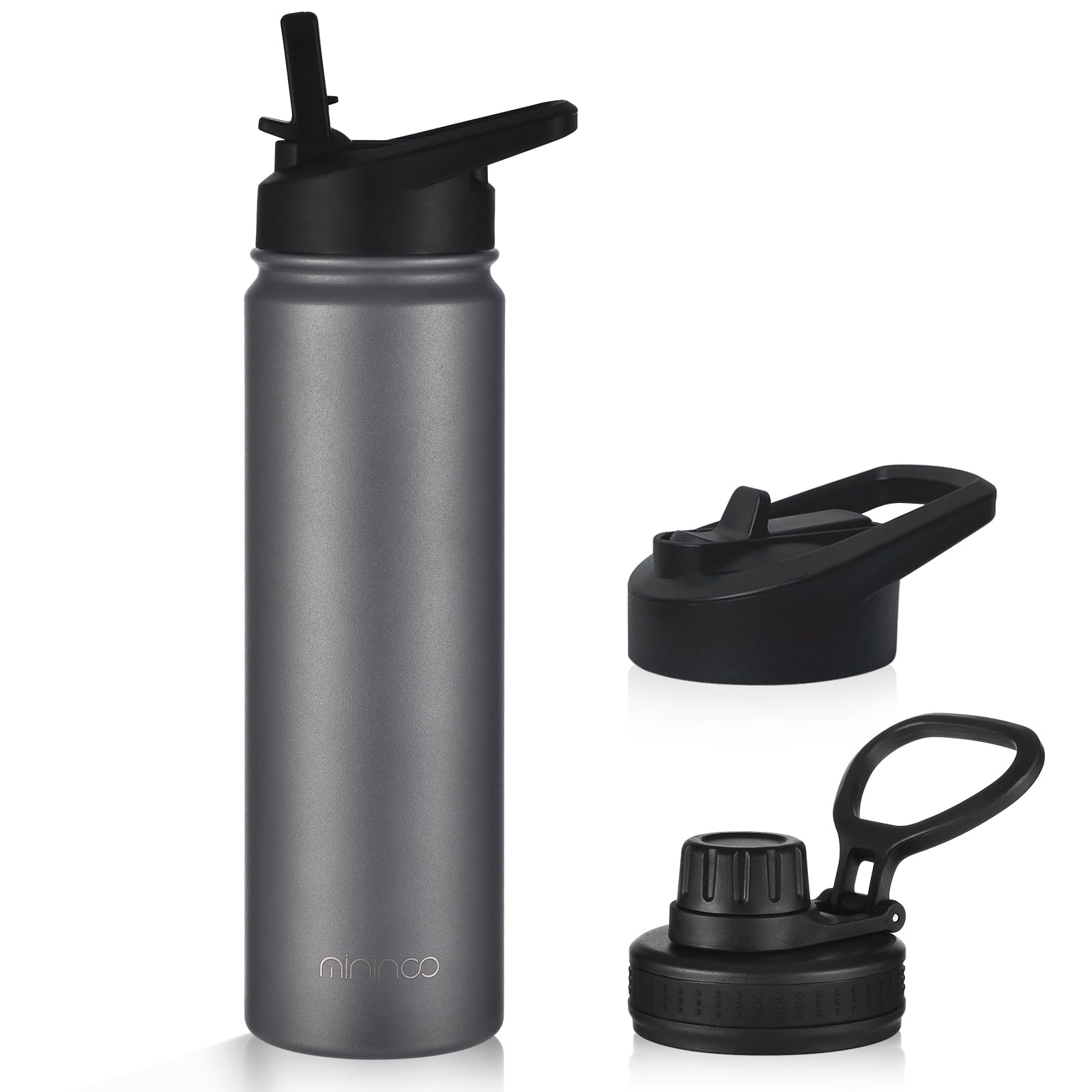mininoo 24 oz Insulated Water Bottle with Straw Lid, Stainless Steel Double Wall Vacuum, Leak Proof, BPA Free, Keep Cold for 24H