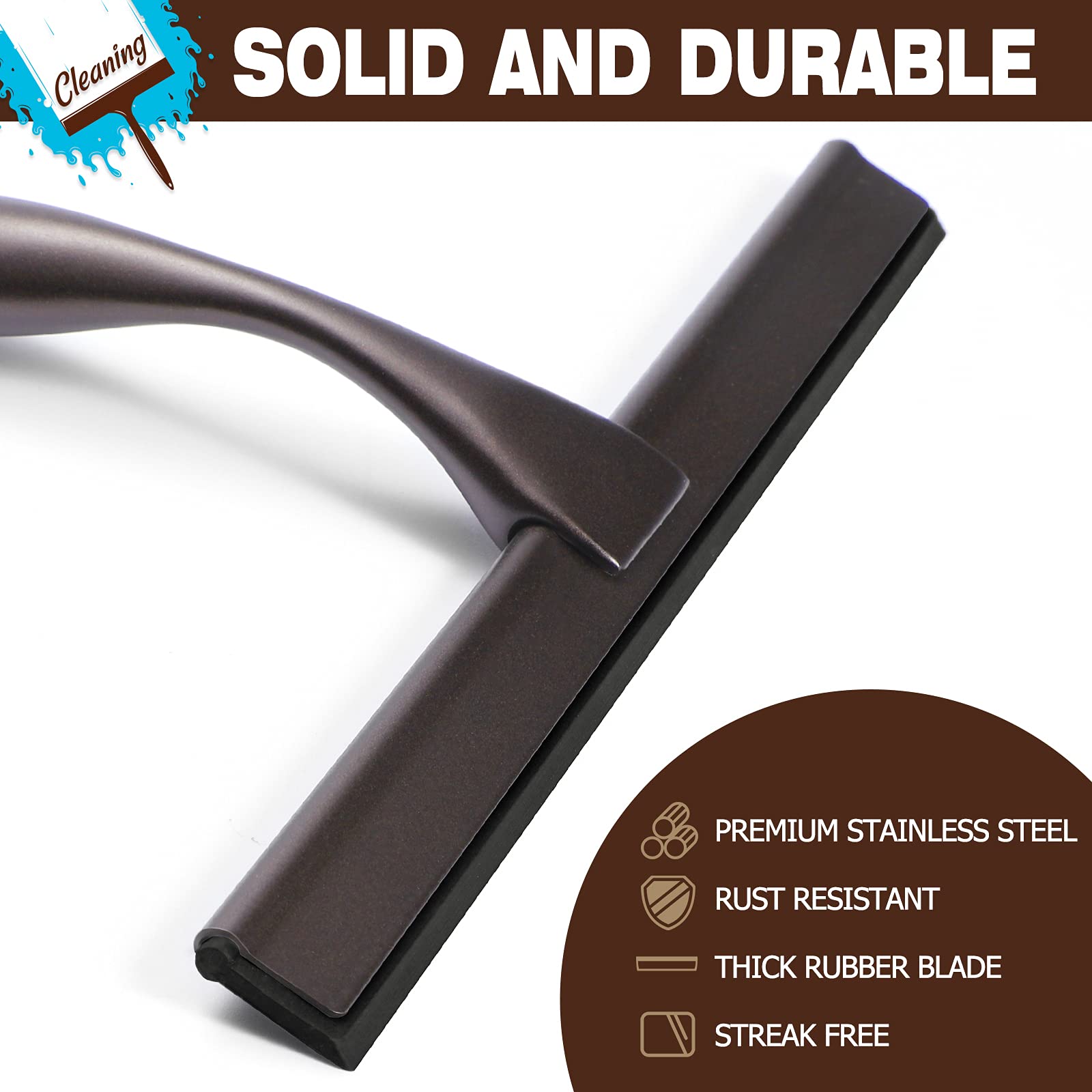 Netany Shower Squeegee, 10-Inch Bronze Squeegee, All-Purpose Stainless Steel Squeegee For Bathroom, Shower Doors, Mirrors, Tiles