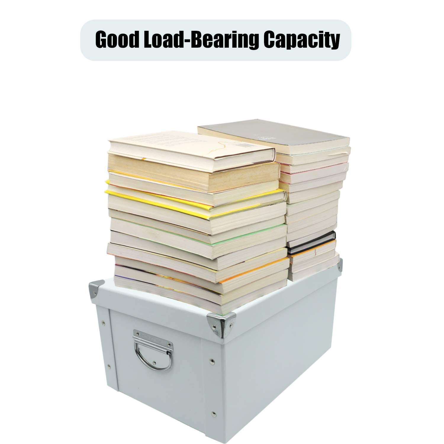 Guozi Collapsible Storage Box, Decorative Memory Box With Lid & Metal Reinforced Corners, Cardboard File Bin With Handles, Organ