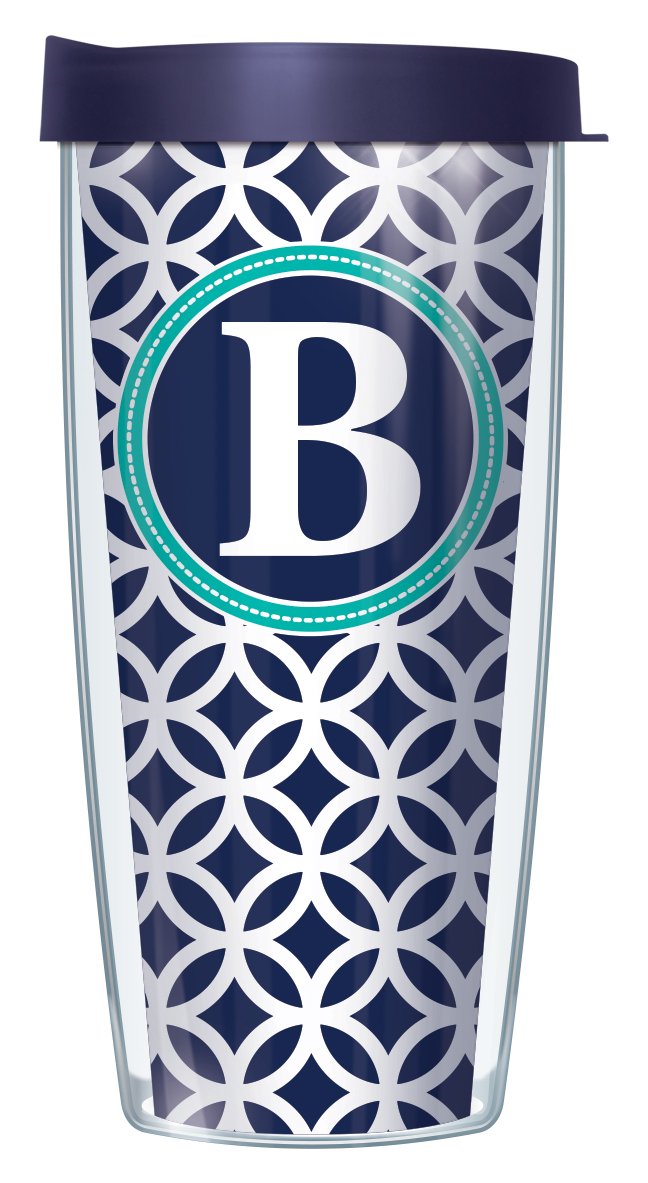 Signature Tumblers Navy Roundabout Letter B Traveler 16 Oz Tumbler Mug With Lid