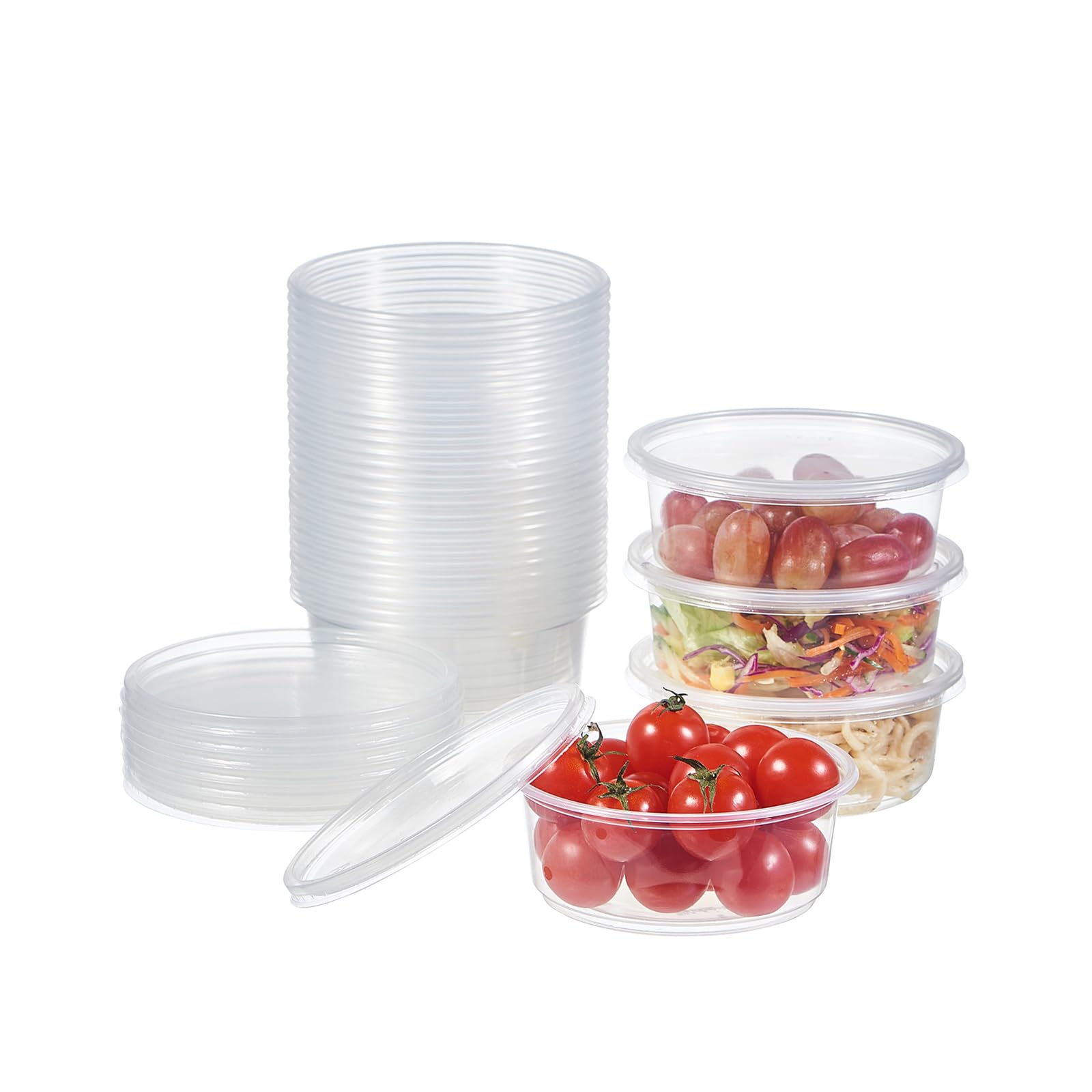 FULING 150 Set - 8 oz. Plastic Deli Food Storage Containers With Lids Disposable Clear Small Togo Containers