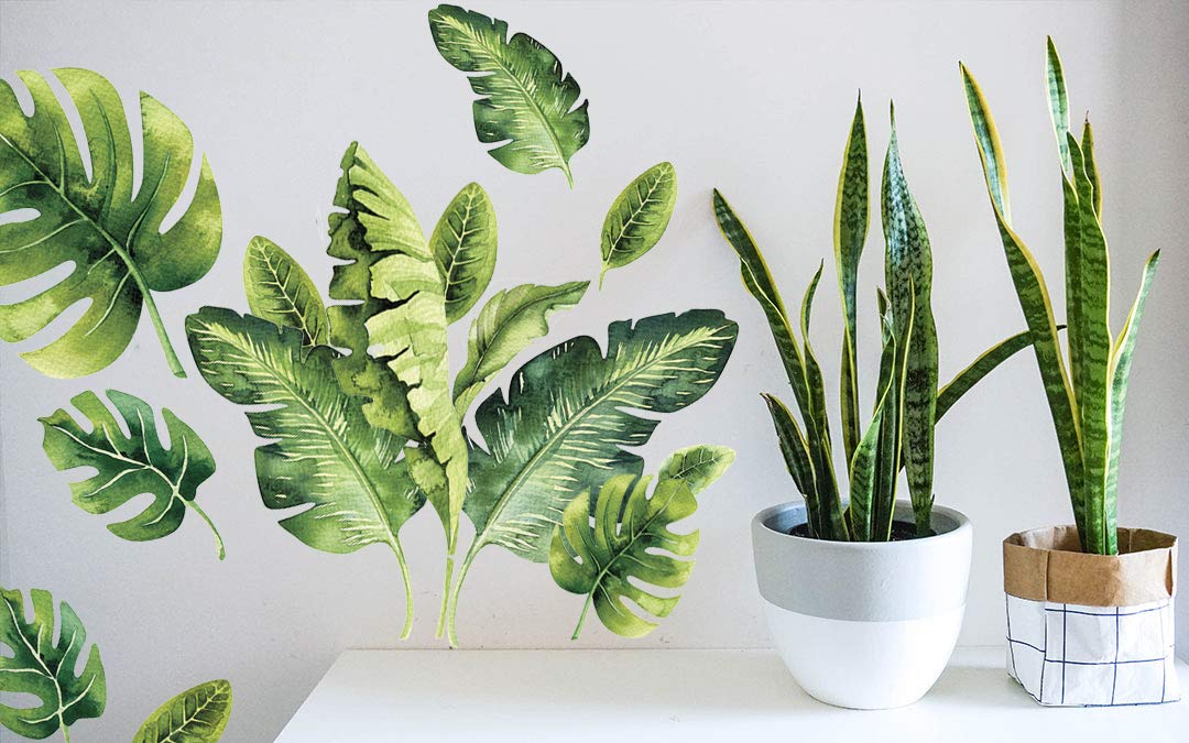 Palm Leaf Wall Stickers - Tropical Leaves Decals - Foliage Monstera Wall Decal - Jungle Theo Leaf Decals - Banana Greenery Vinyl D?or Cling with Gift