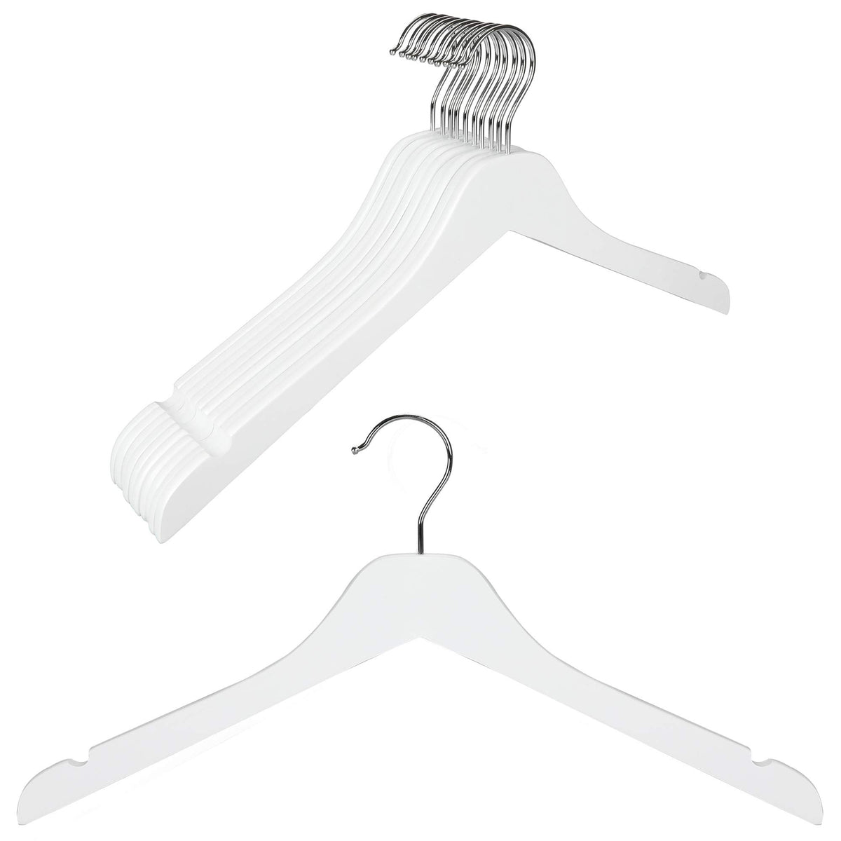 Topia Hanger White Wooden Hangers 10 Pack, 0.28 Inch Slim Wood Clothes Hanger With Flat Design And Smooth Notches, Lightweight&D