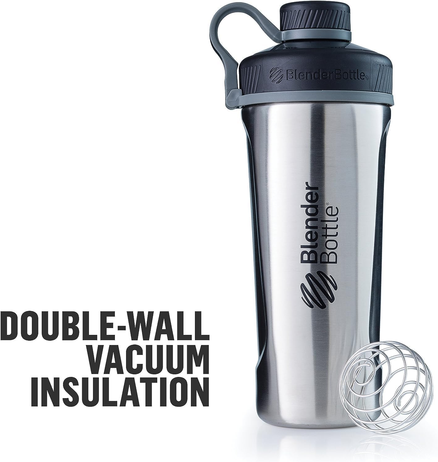 Blenderbottle Radian Shaker Cup Insulated Stainless Steel Water Bottle With Wire Whisk, 26-Ounce, Matte Black