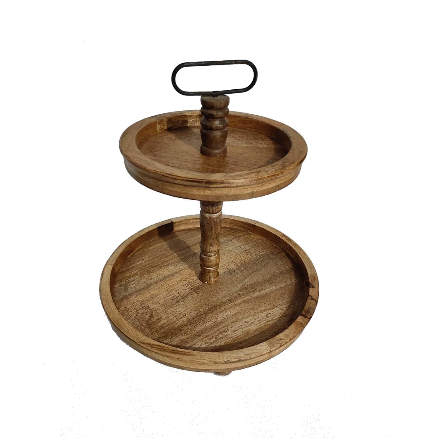 Wood 2 Tiered Tray | Rustic Farmhouse Decor | Rustic Serving Cake Stand | Galvanized Kitchen Table | Fall Decor | Food And Party