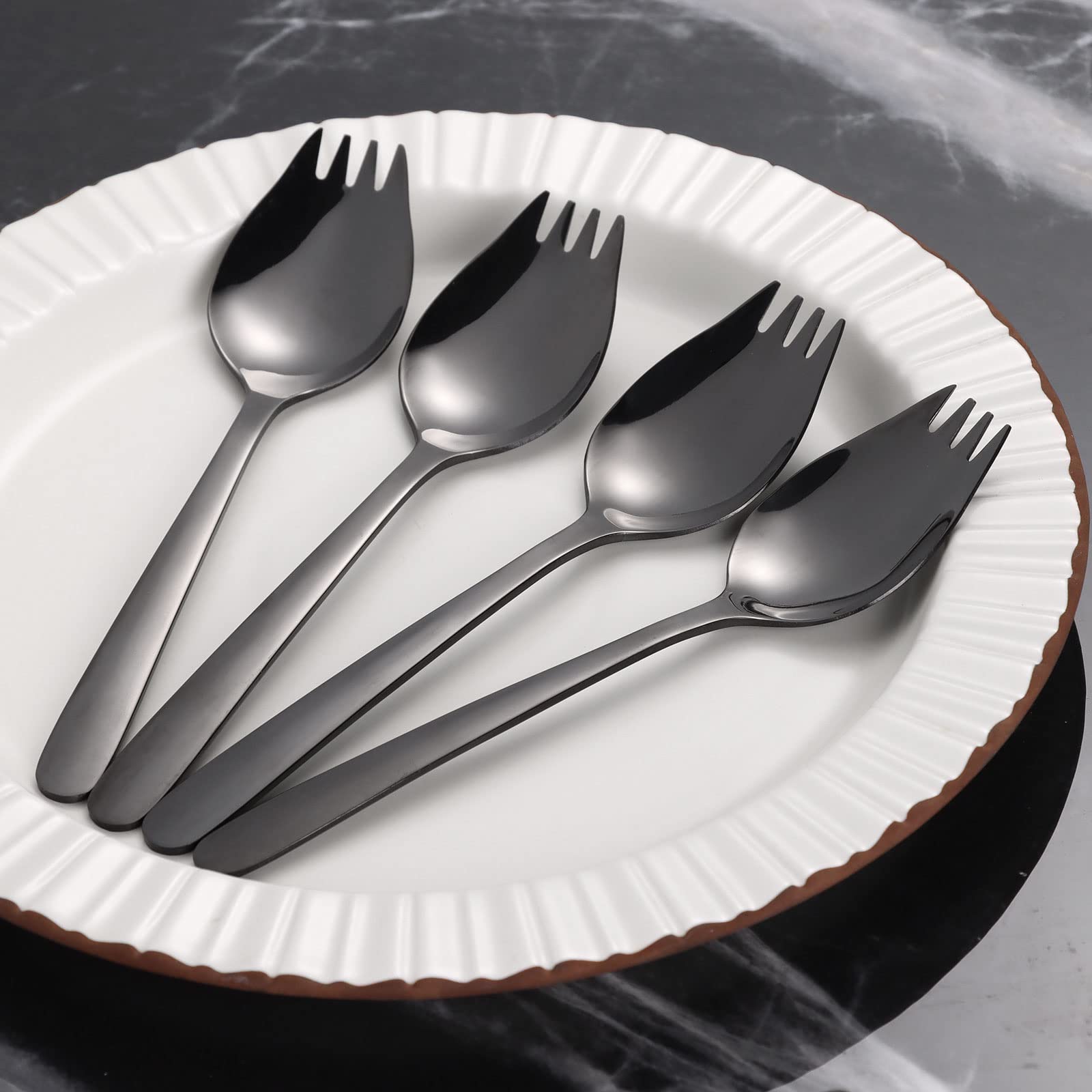 Genlge Sporks Stainless Steel 4 Pack, 5.9 Inch Reusable Metal Spork, Ice Cream Spoons Salad Forks Flatware Set, Fruit Appetizer