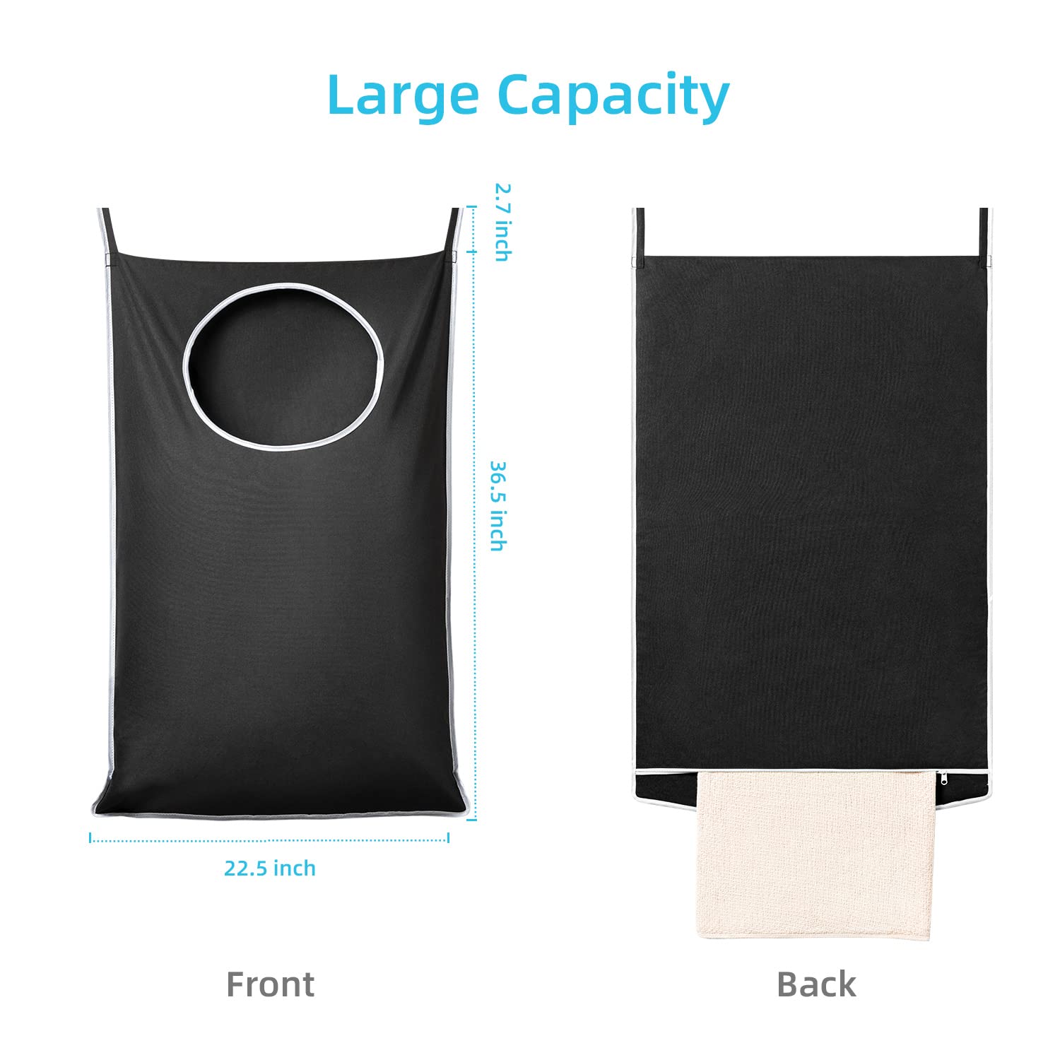 Keepjoy Xl Black Door Hanging Laundry Hamper,Xl Hanging Hamper Bag With Large Opening And 2 Strong Hooks For Whole Family Dirty