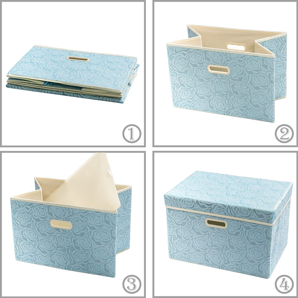 Prandom Collapsible Storage Cubes With Lids Fabric Decorative Storage Bins Boxes Organizer Containers Baskets With Cover Handles