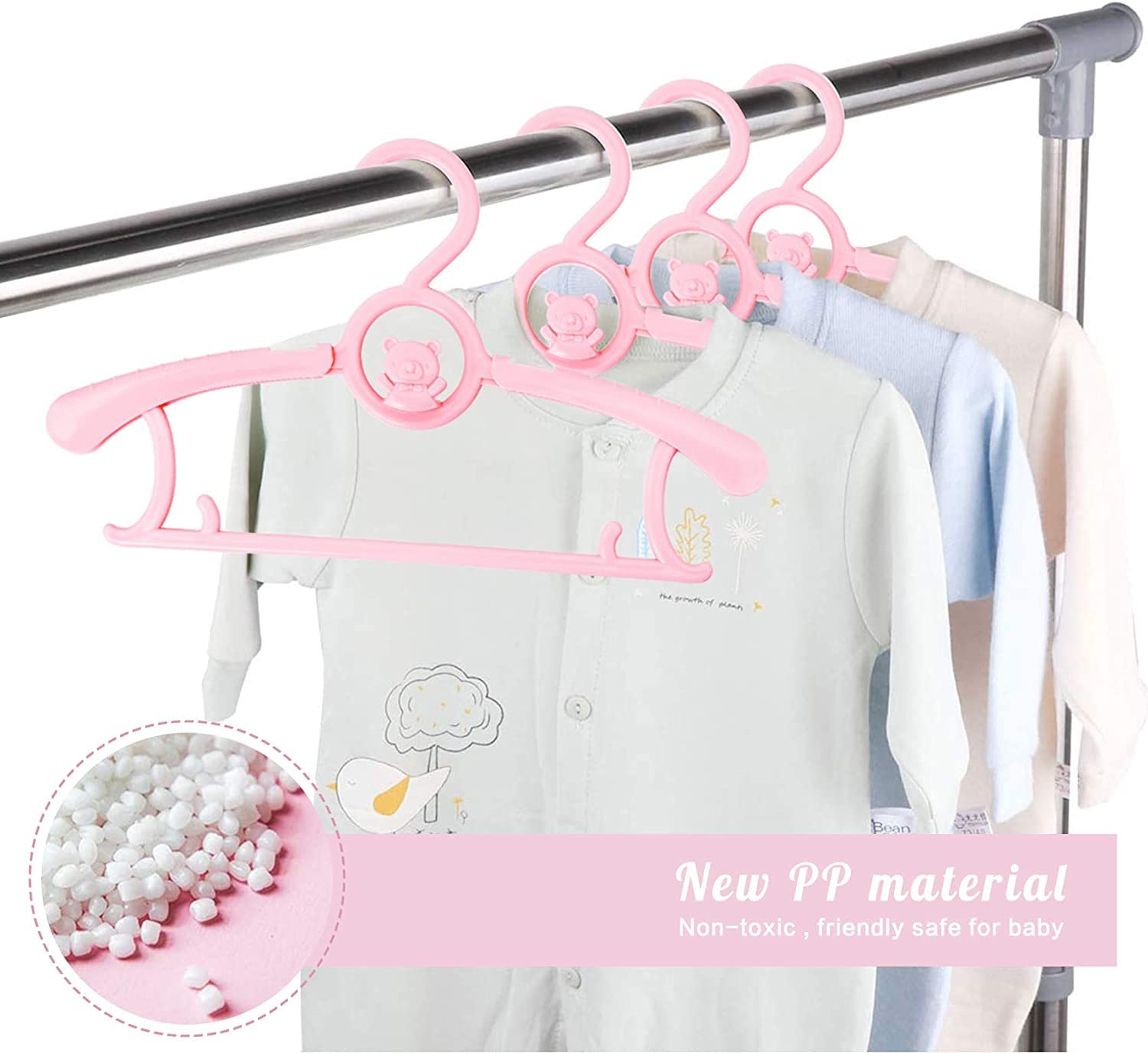 Hgyze Baby Hangers For Closet 20Pcs, Pink Kids Clothes Hanger Plastic, 11-14'' Adjustable Bulk Perchas For Newborn, Non-Slip Chi