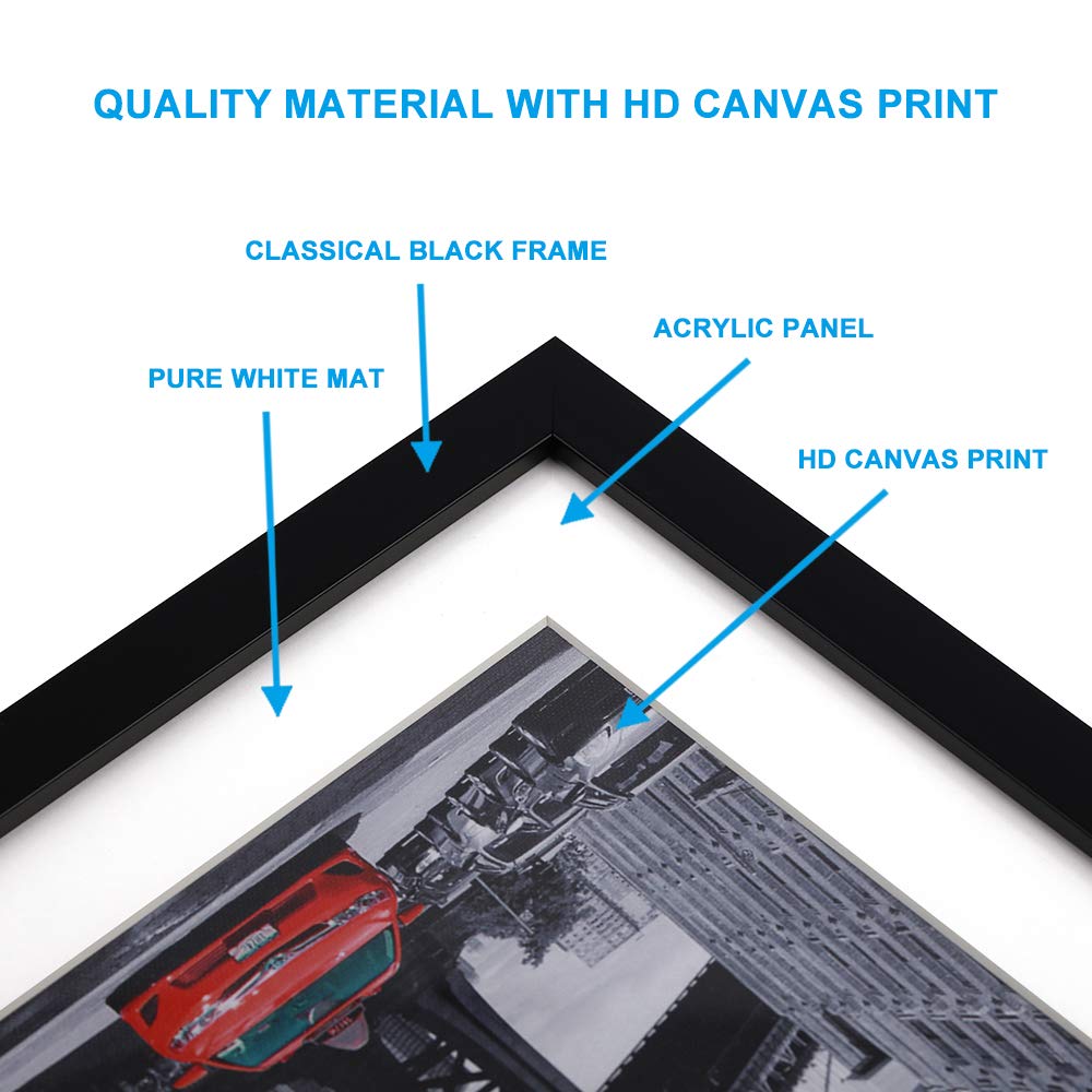 Englant 4 Pieces Framed Canvas Wall Art, Black White And Red Wall Decor Landscape Poster With Eiffel Tower, Brooklyn Bridge, Lon