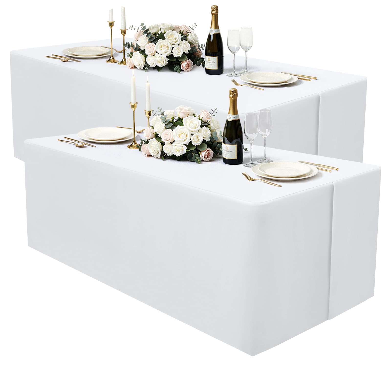 homing 2 Packs Rectangle Fitted Tablecloth, 5 Foot Washable Fabric Table Cloth, Waterproof Polyester Table Cover for Party, Trad