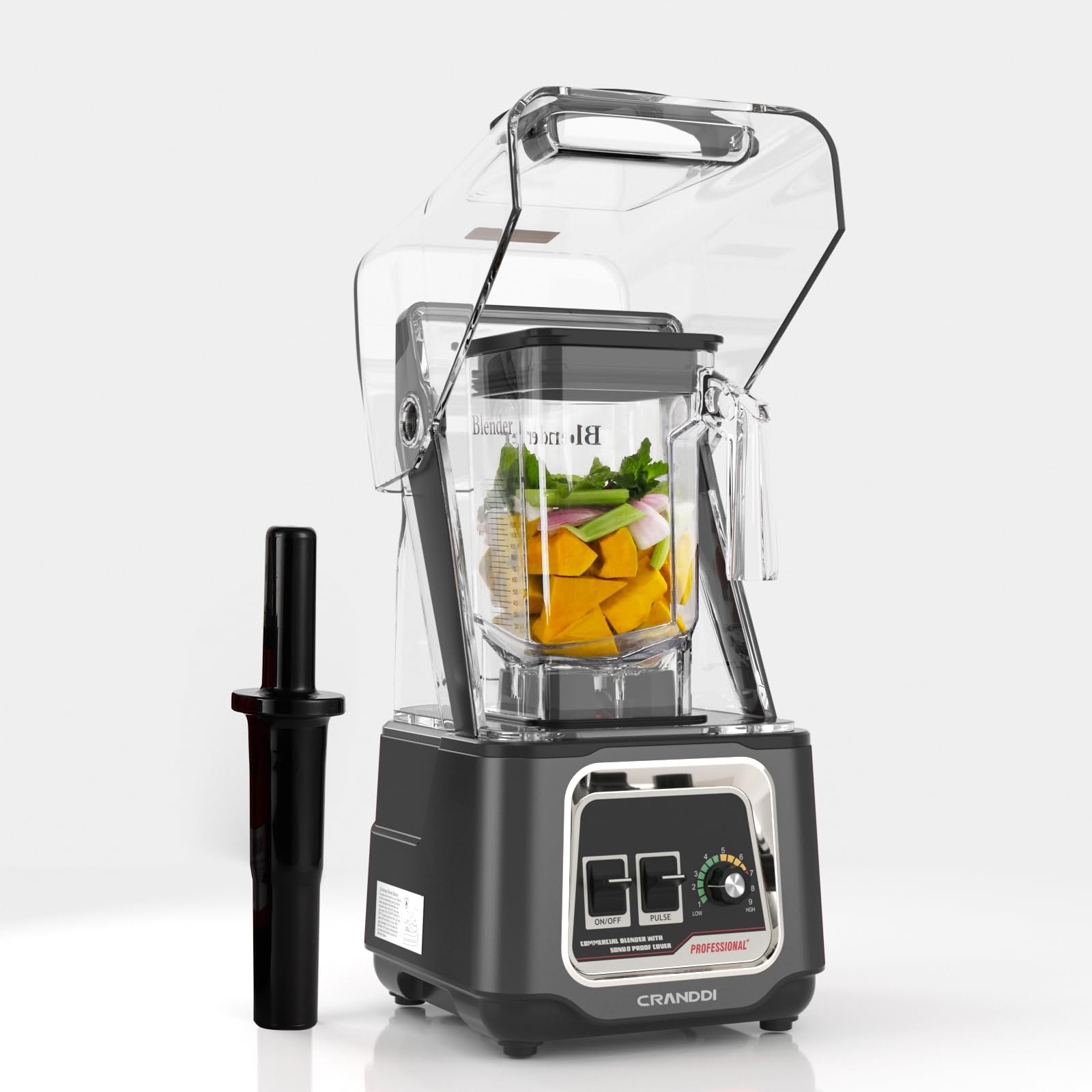 CRANDDI Professional Smoothie Blender  2200W Commercial Soundproof Quiet blender with Removable Soundproof Shield for Crushing Ice  MilkShakes  Puree  Self-Cleaning  50oz 110V K80 (Grey)
