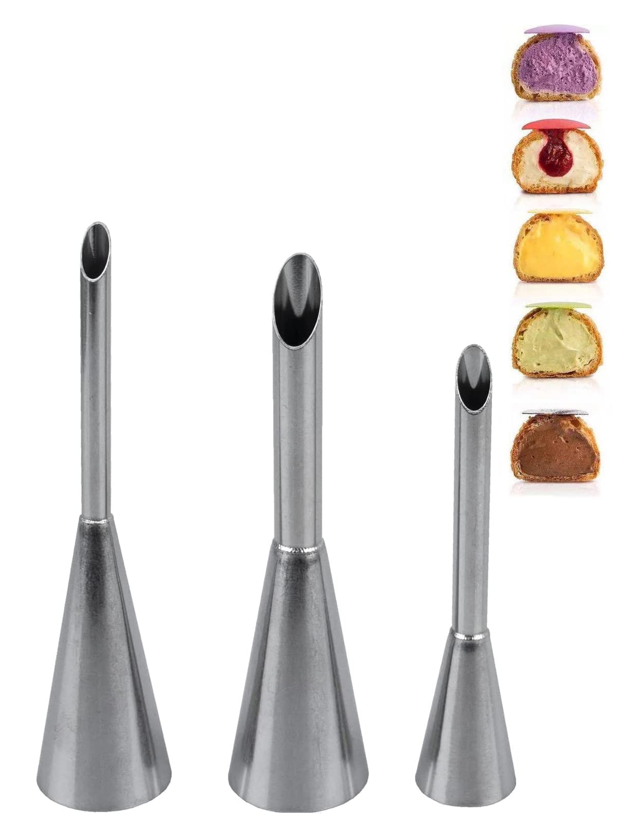 Cream Puff Filling Tip,Eclair Piping Tip,Long Puff Nozzle Tip Decorating Tool For Donuts,Cupcakes,Pastry,3 Pcs