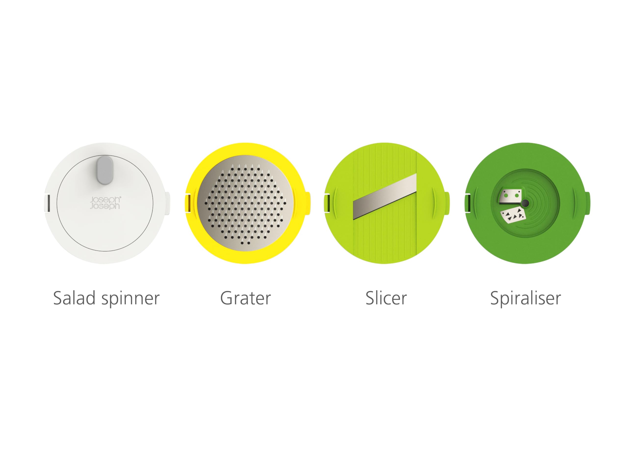 Joseph Joseph Multi-Prep 4-Piece Salad Making Set, Multi-Color, Salad Spinner, Spiral Cutter, Slicer And Grater, Compact Storage