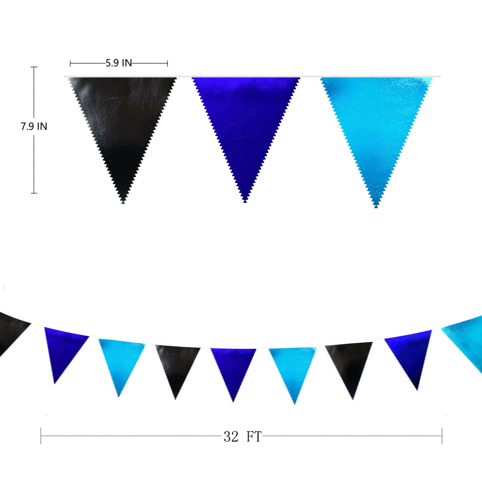 Black Blue Party Decorations Metallic Fabric Triangle Pennant Banner Flag Bunting Garland For Video Game Nautical Birthday Gradu