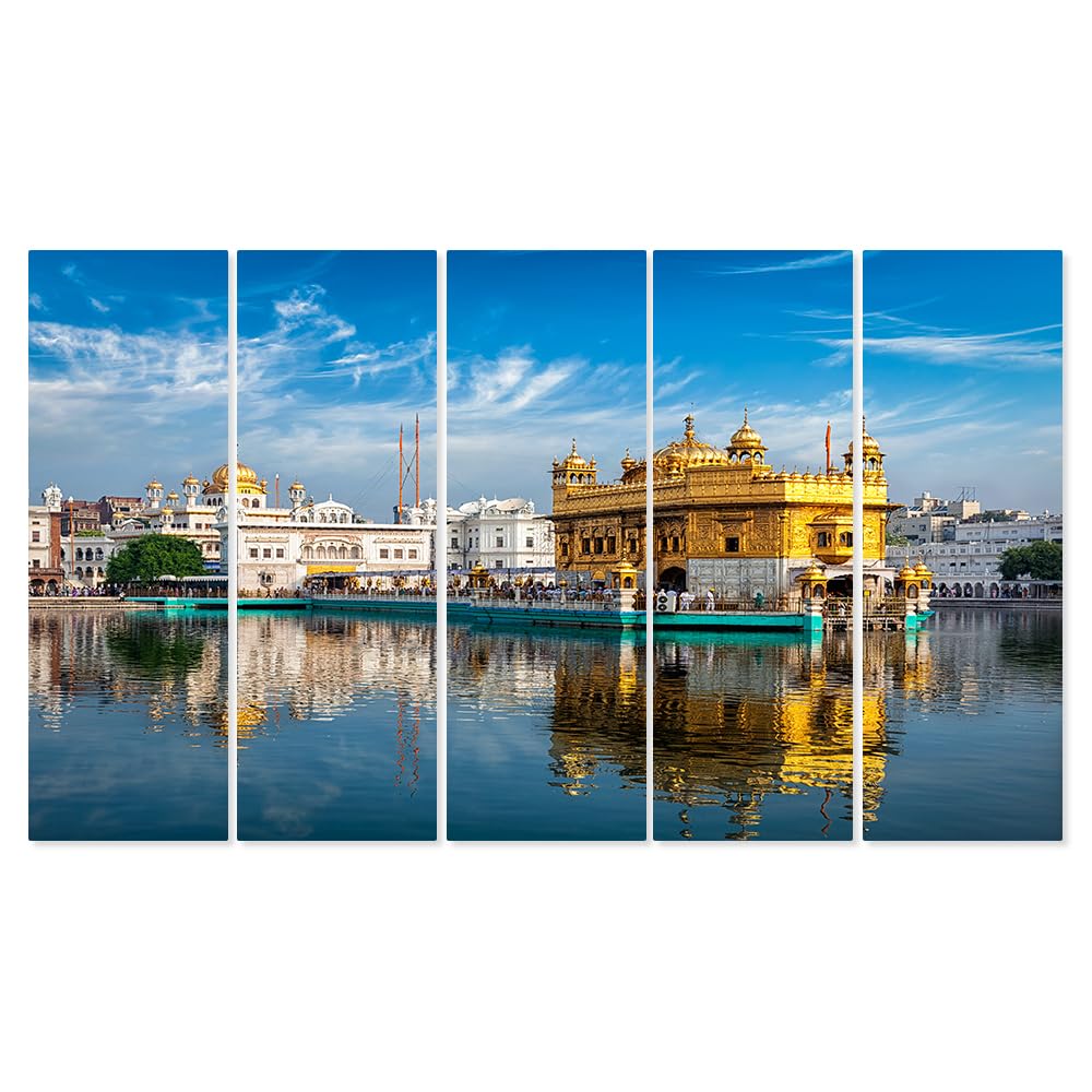 Dekorstation Multiple Frames Golden Temple Wall Painting For Living Room, Bedroom, Hotels & Office 6Mm Heavy Wooden Mdf & Digita