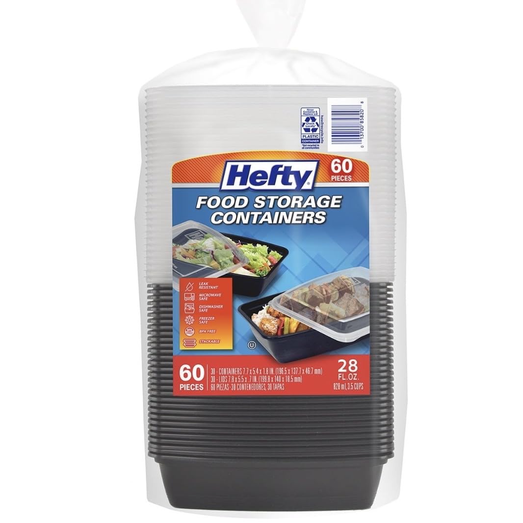 FUGOU Heftys Food Storage Containers with Lids, 28 oz, 60 Piece Set