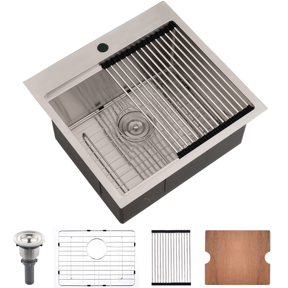 21 Inch Drop In Bar Sink Workstation-Bokaiya 21X20 Bar Sink Outdoor Rv Drop In Sink 16 Gauge Stainless Steel Single Bowl Small B