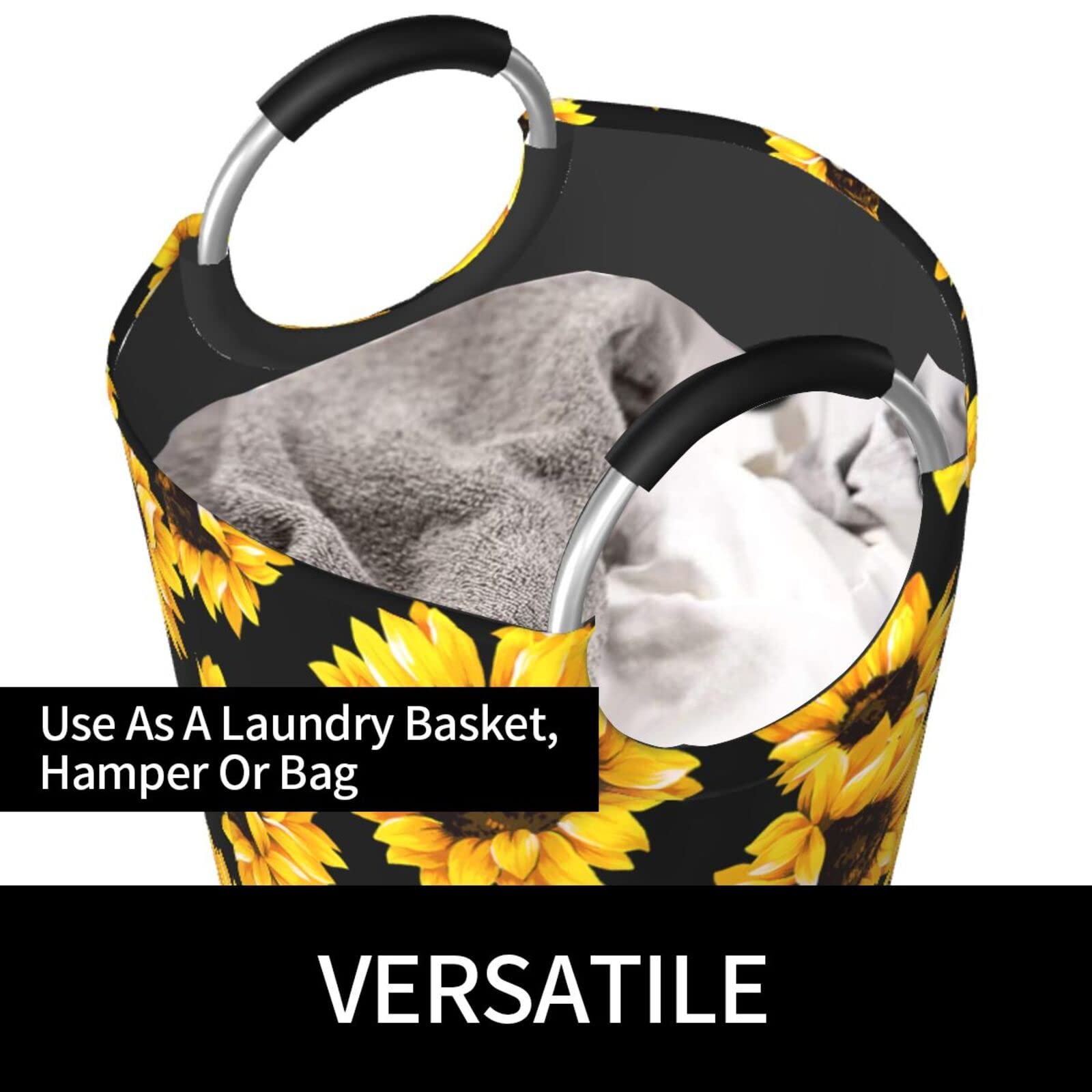 Yisumei Laundry Basket Clothes Hamper Collapsible Durable Dirty Clothes Storage Laundry Organizer Black Sunflower For Kids Adult