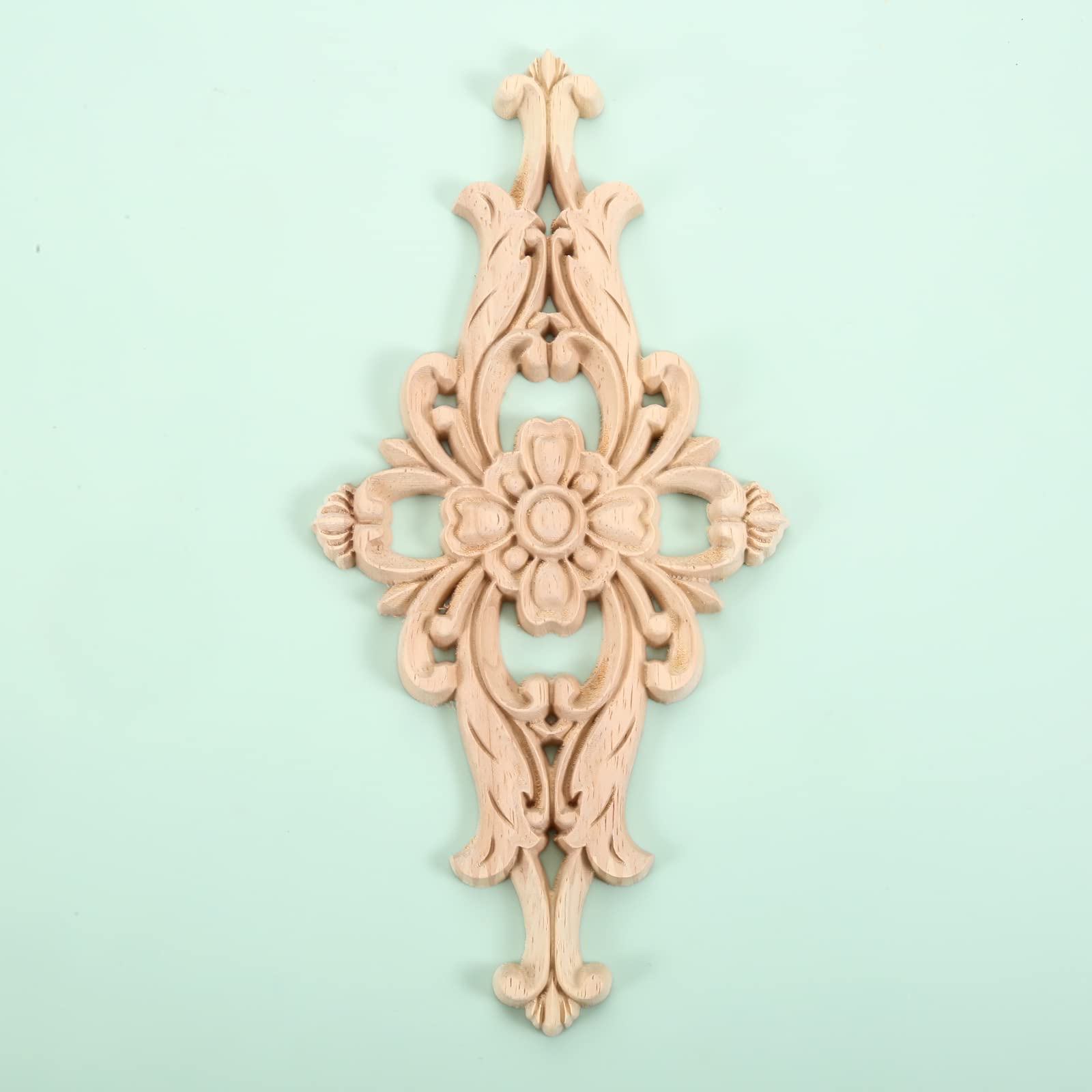 MUXSAM Wood-Carved Furniture Appliques Onlays  2-Pack Unpainted Center Carving Decal for Door Wall Ceiling Cabinet Dresser Decoration (20x10cm/8 x4)